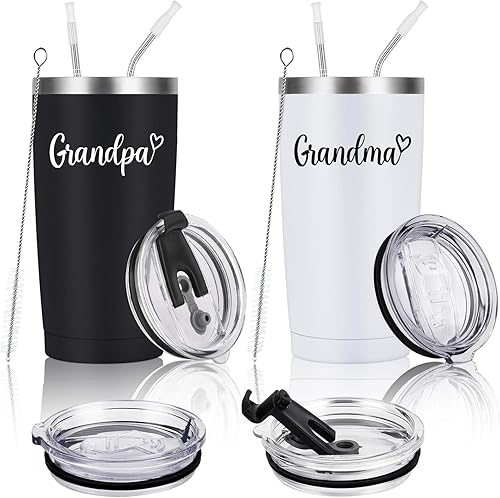 Lifecapido Juego de vasos de viaje para abuelo y abuela, vaso de acero inoxidable aislado con tapas, divertidos regalos de Navidad para abuelos para