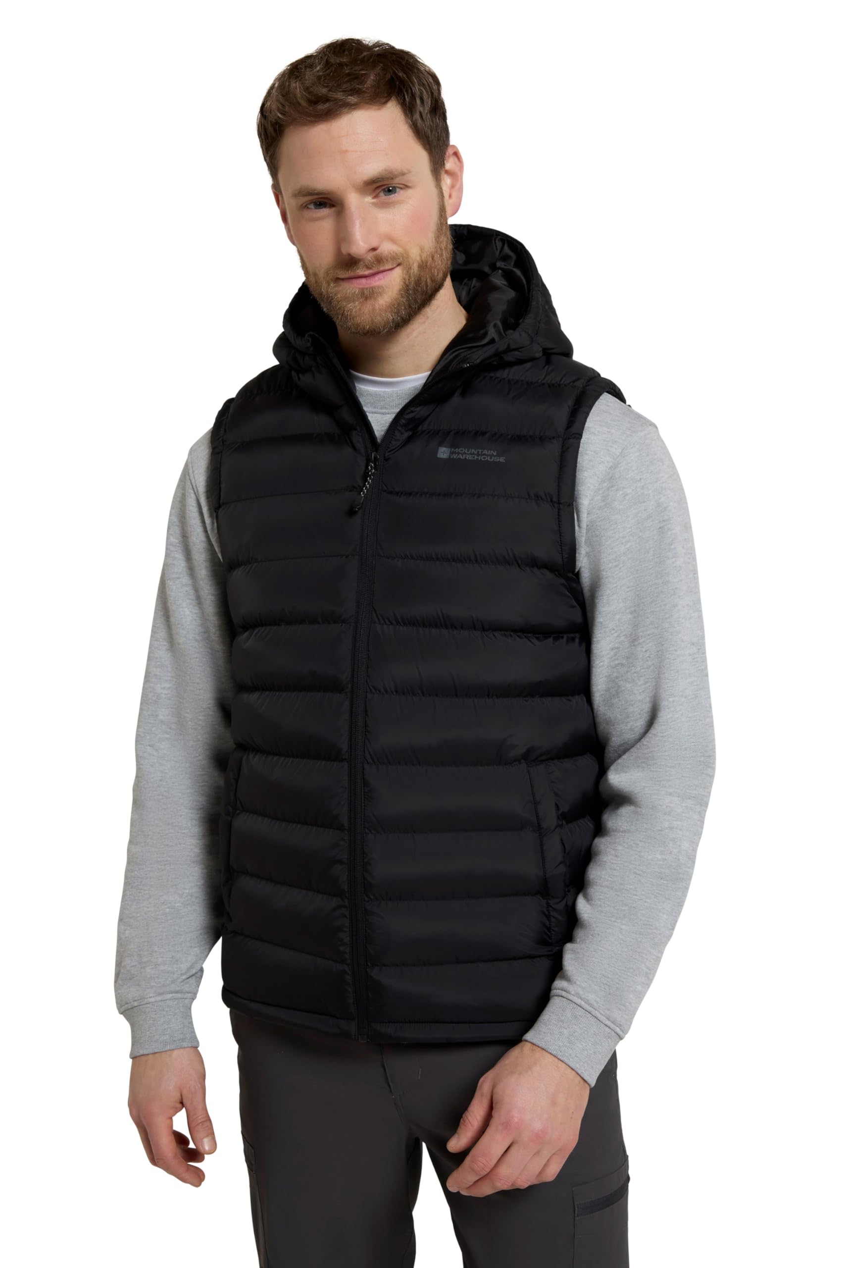 Mountain Warehouse Seasons Mens Hooded Padded Gilet - Water-resistant Isotherm Sleeveless Jacket with Side Pockets - Spring Summer, Outdoors, Travelling & Camping Black XS