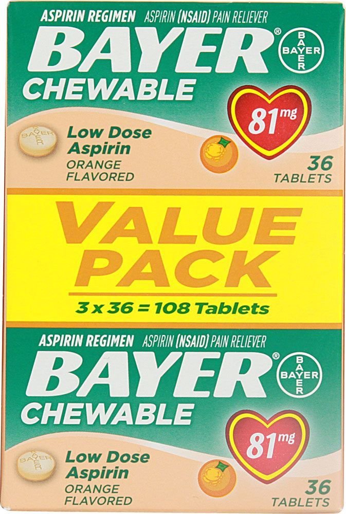 Bayer 108 ct Orange Flavored Low Dose Aspirin Chewable Tablets (81mg) -Pack of 3
