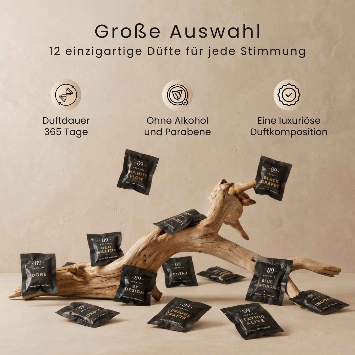 Aromatic •89• Autoduft, Autoparfüm Set 12 Monate - Lufterfrischer Auto, Duft Innenraum mit 12 Parfüm Kapseln, Auto Lufterfrischer, Erfrischer, Entfernt Gerüche, Geschenkset