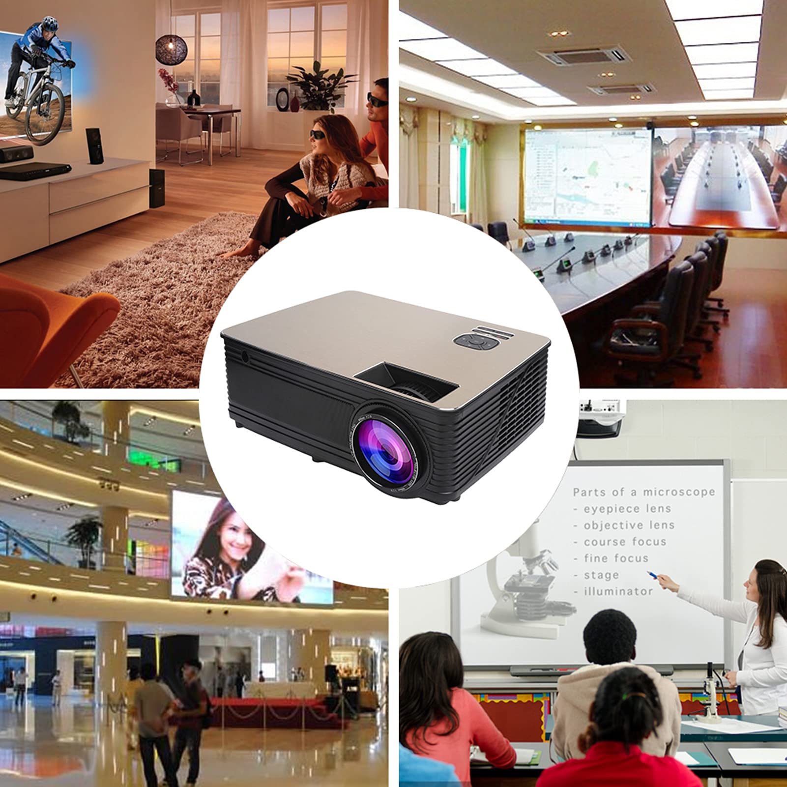 Projetor de vídeo portátil, tela de 140W 2000lm 1920X1080 40-124