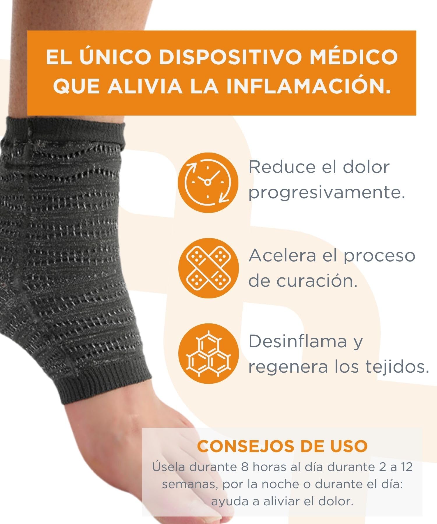 Spikenergy Tobillera para Esguince Electro Magnetoterapia - Fascitis Plantar Mujer y Hombre, Inflamaciones, Dispositivo Médico Deducible - Made in Italy, Beige, L