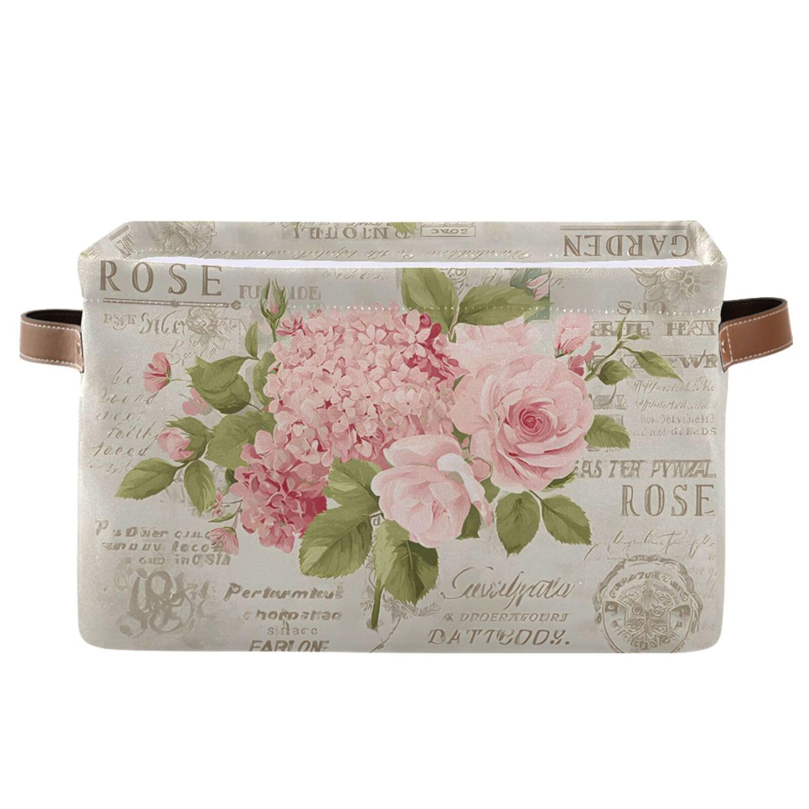 ALAZA Faltbare Aufbewahrungsbox mit Vintage-Blumenblüten, Aufbewahrungskorb, Organizer mit Griffen für Regal, Schrank, Wohnzimmer, Schlafzimmer, Zuhause, Büro, 1 Stück