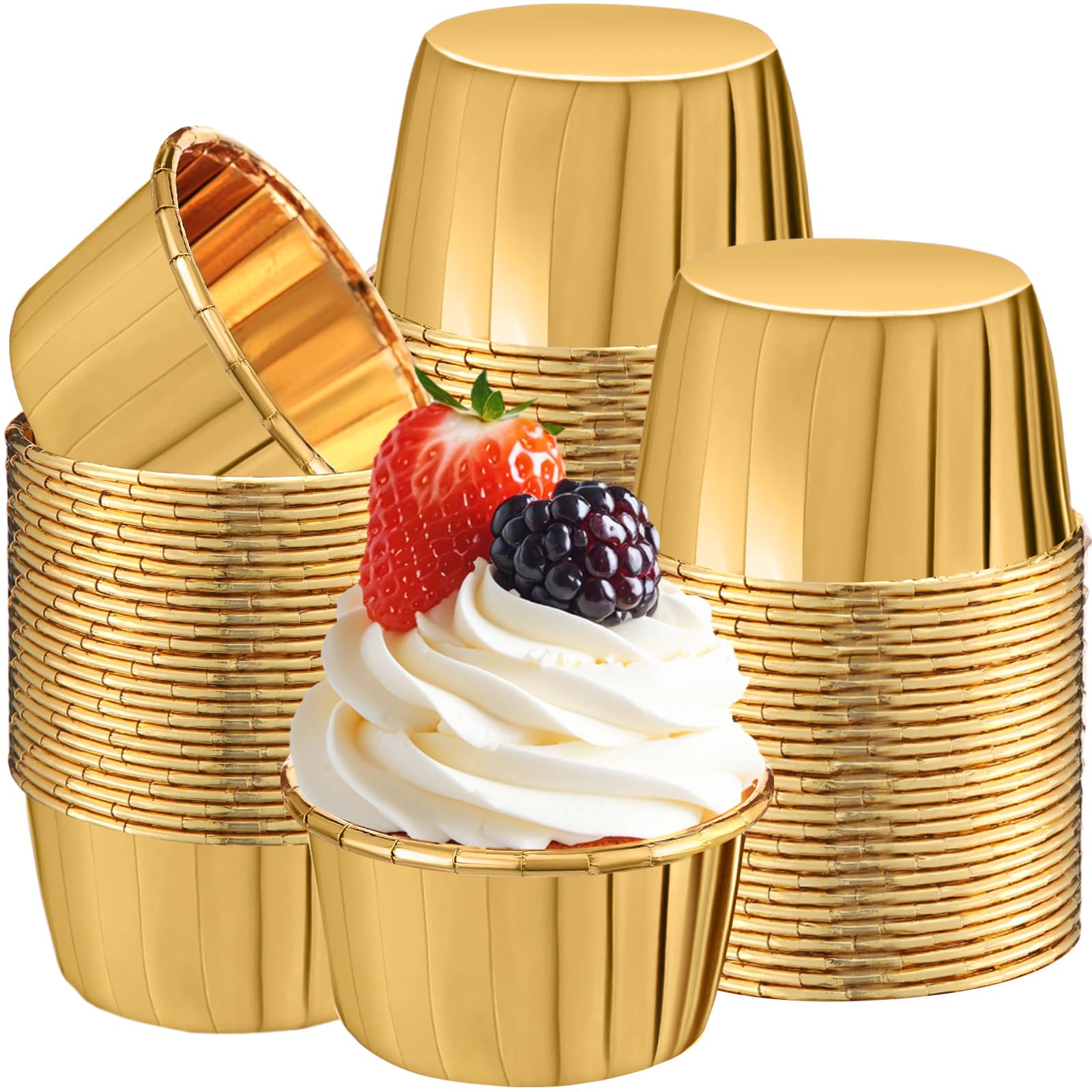 50 Pack Gold Cupcake Liners Bulk Disposable Foil Muffin Cup