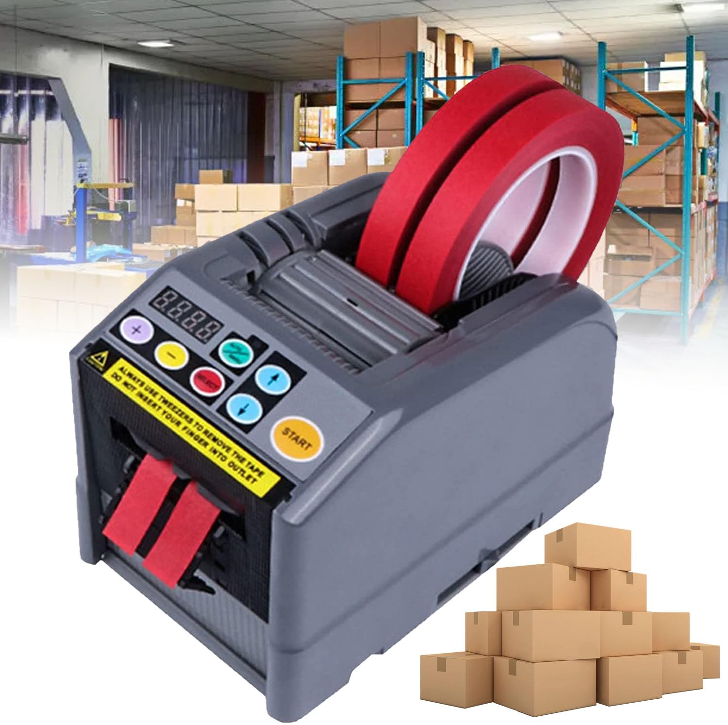 BOOZXCV Automatic Tape Dispenser 5-999mm – Fast 20 Cuts Per Minute for Efficient Warehouse Packaging and Shipping Tasks