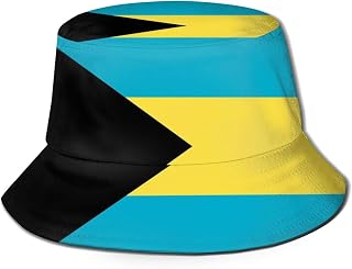 Retro Style Bahamian Honourable Flag Unisex Bucket Hat Fashion Print Summer Fisherman Cap Outdoor Beach Sun Hat for Men Women Black, Black, One Size