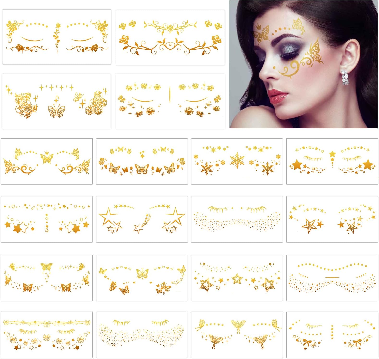 Konsait 20 Sheets Face Tattoos, Gold Star Butterfly