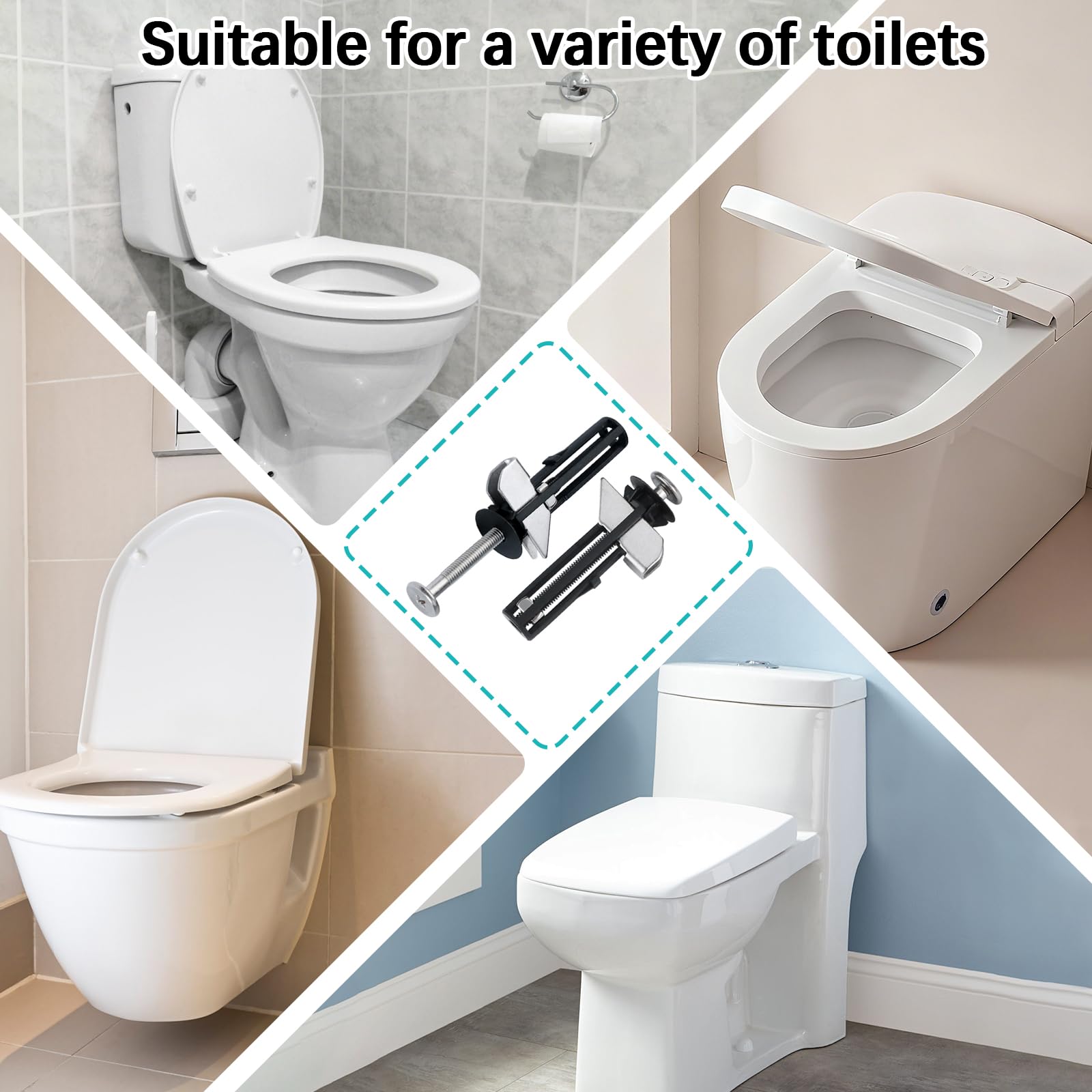 Nuovo Kit di Bulloni per Sedile WC 4 Pezzi, Universale Lungo, Vite Dado in Acciaio Inox Antiruggine di Alta Qualità, Accessori per Manutenzione Coperchio Toilette, facile da installare