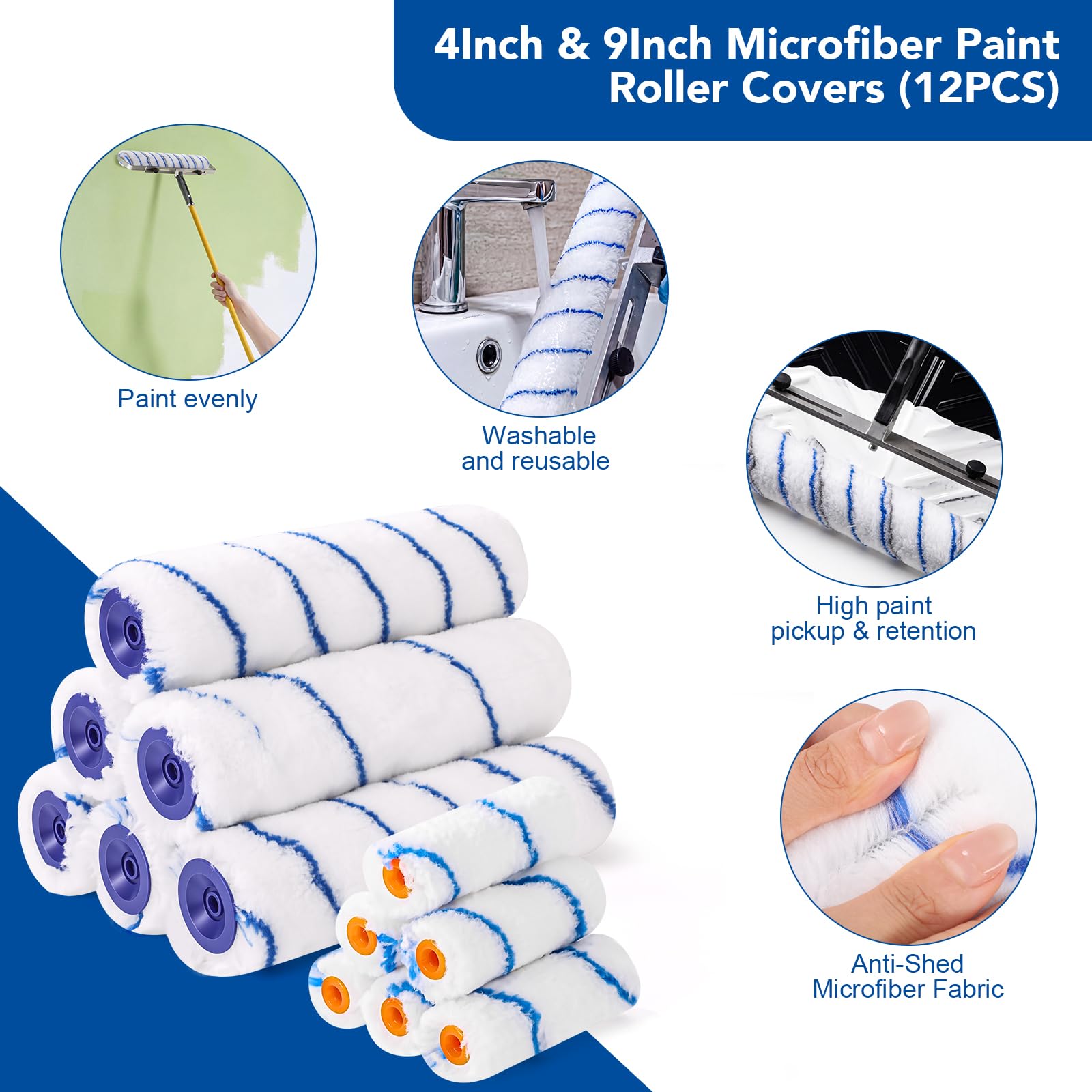 Kit di 40 rulli per pittura tutto in uno con asta telescopica da 1,2 | Forniture per pittura con vassoio rullo pennello nastro porta carta vetrata per casa parete casa pittura angoli soffitti