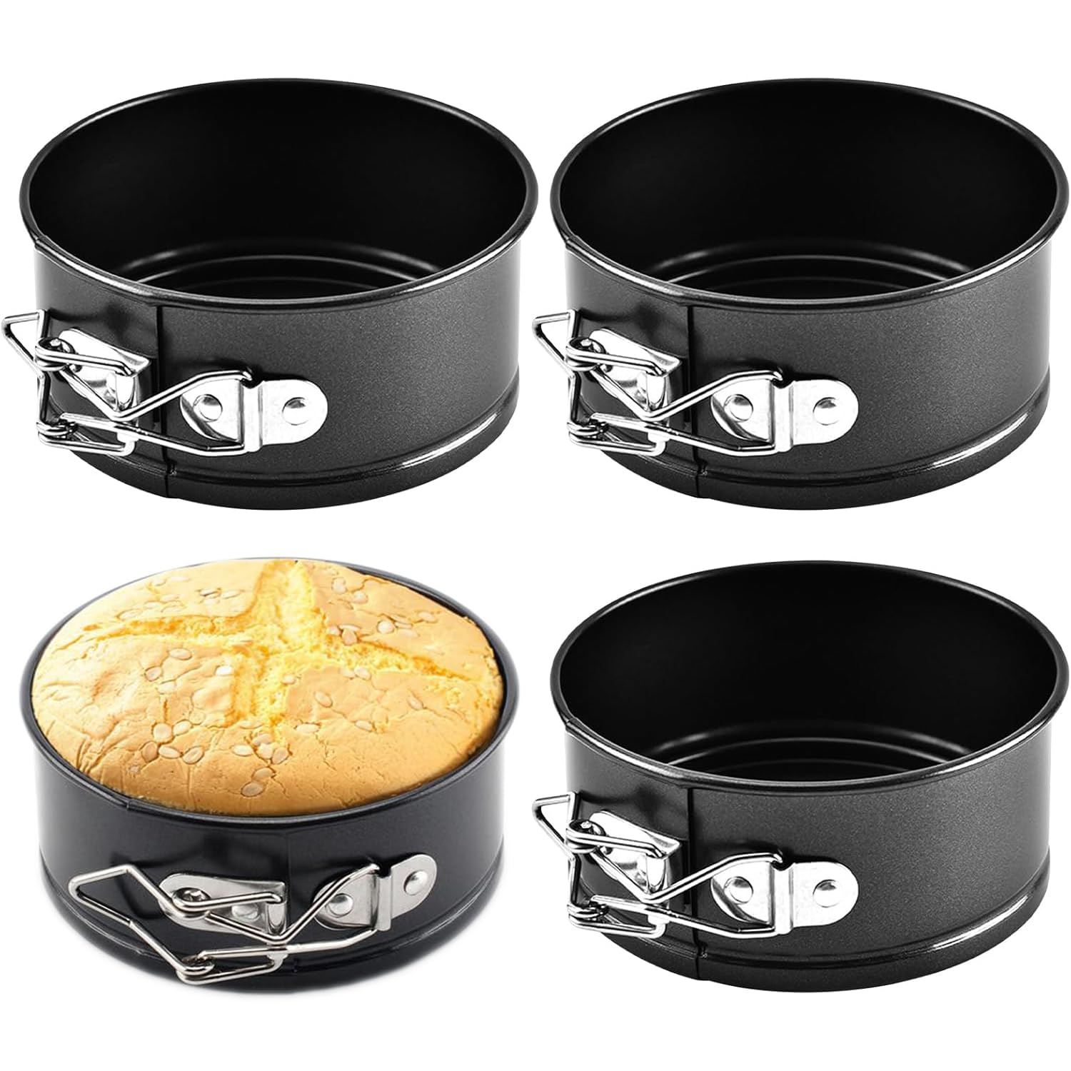 DDSHUN Cake Tin for Baking, Springform Baking Tin for Cheesecake, Non-Stick Deep Round Cake Pans, Loose Base Bakeware, Unique Design-Oven Safe, Home and Kitchen (4 Pack 10cm/4inch)