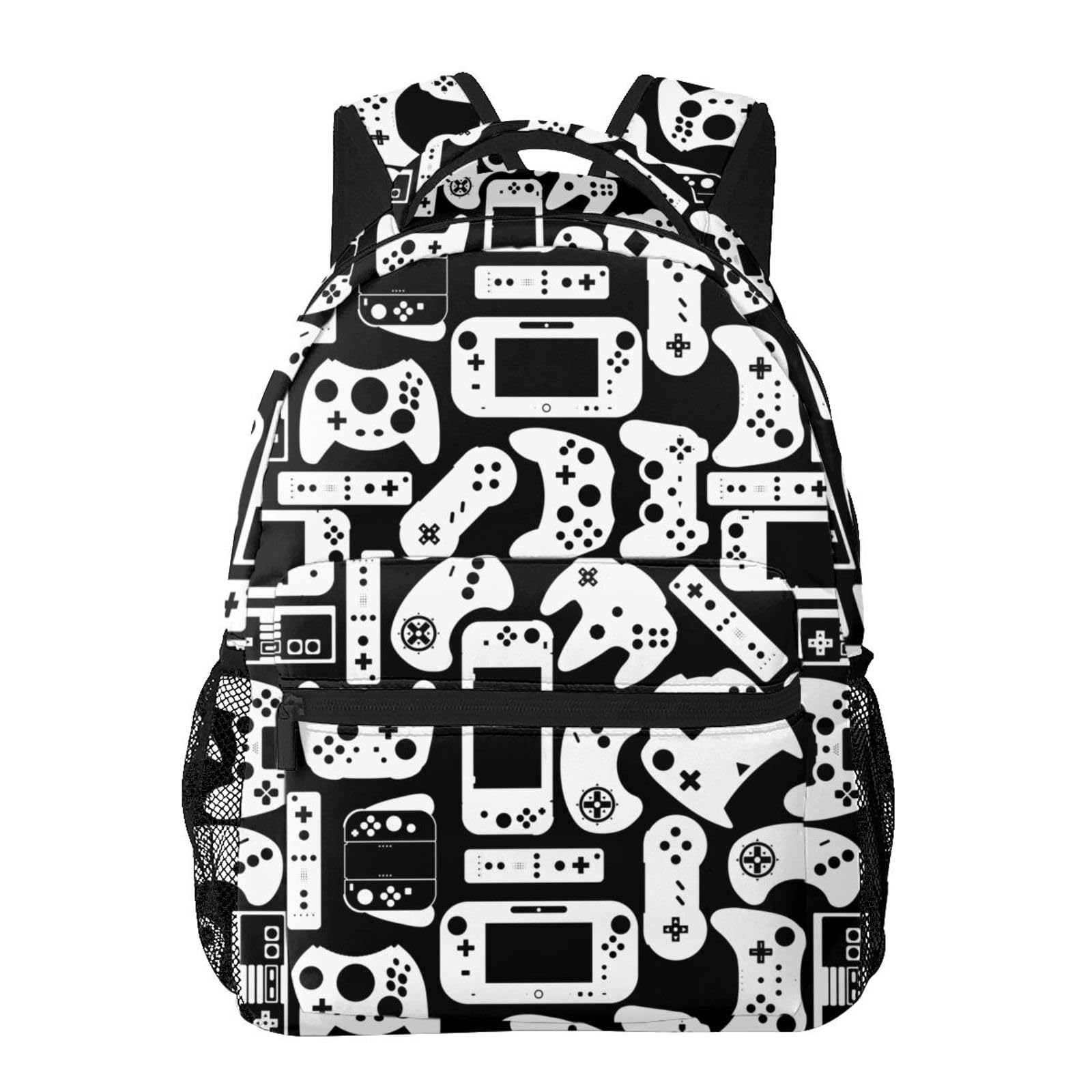 HKHEHOP Gamer Game Controller Black And White Backpack For School Laptop Bags Bookbag Big Casual Daypack For Student Girls Boys Kids Teens Travel