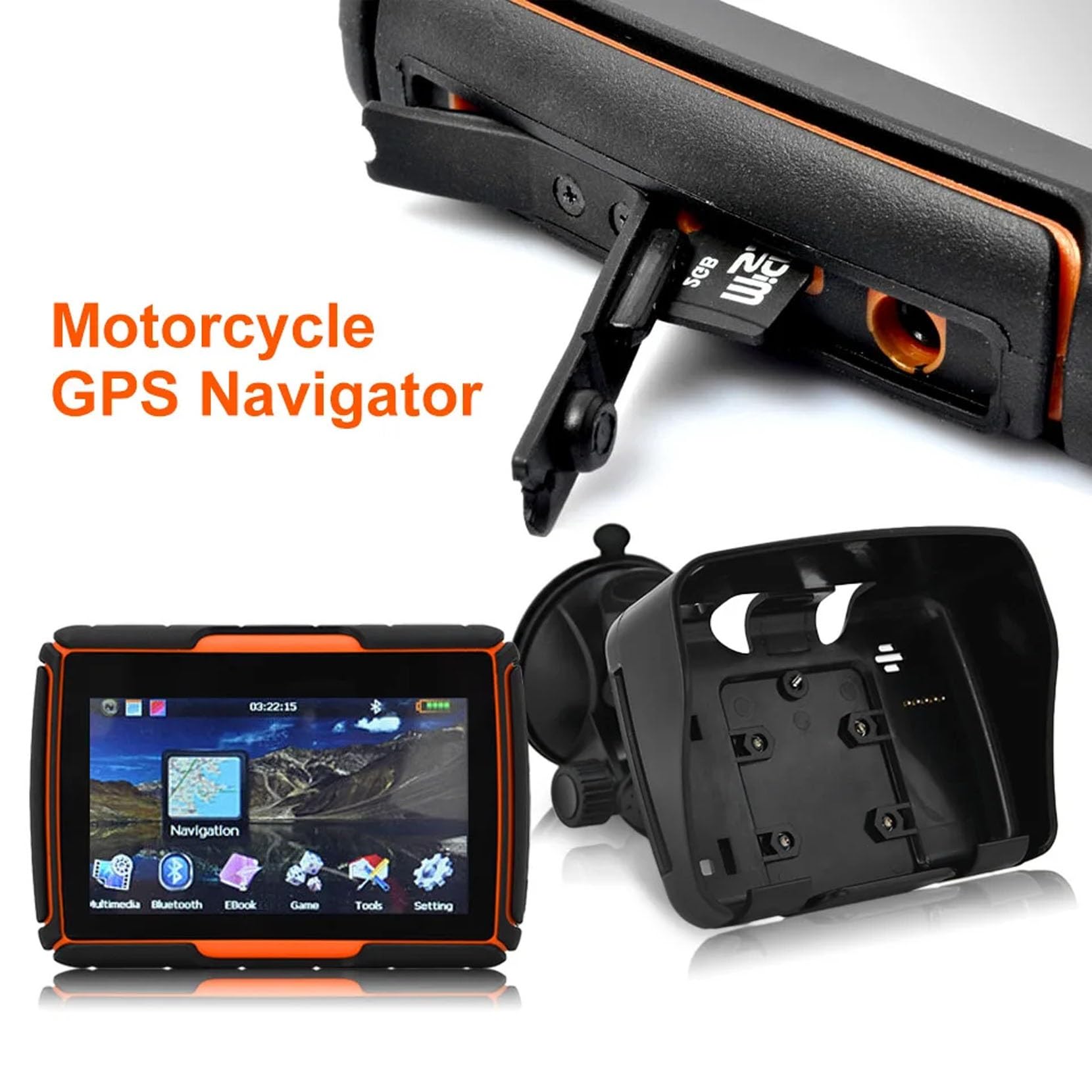 GPS para Motocicletas Rider 500: 4,3 Pulgadas, Rutas de Carreteras Montañosas, Actualizaciones Wi-Fi Rápidas, Info de Tráfico en Tiempo Real, Radares & 49 Mapas de Europa(Black-Orange)