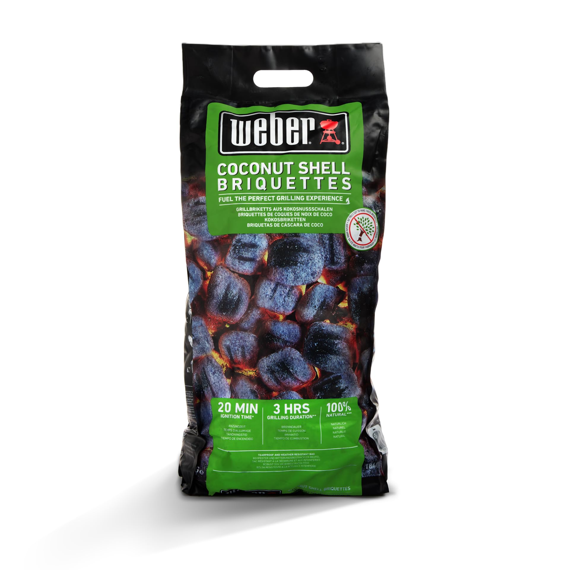Weber Coconut Shell Briquettes/BBQ Accessory, Natural Barbecue Fuel for Long-Lasting Heat, 20-Minute Ignition Time, Up to 4 Hours Burning Time, 4 kg