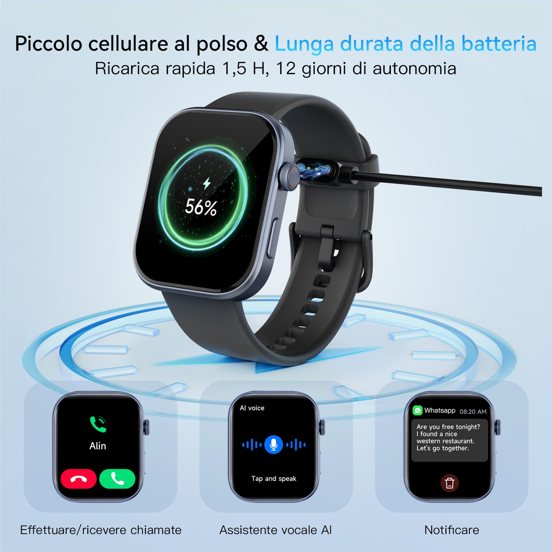 Orologio Smartwatch Uomo Donna 1,99" HD AMOLED Watch con Chiamate Bluetooth e Voce AI, 115+ Sports con Contapassi Monitor del Sonno SpO2 e della Frequenza Cardiaca Impermeabile 3ATM per Android e iOS