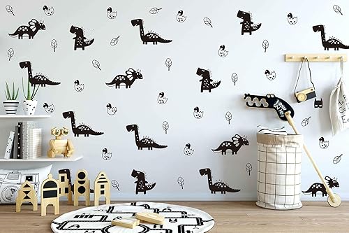 Miniatura 5 de Melissalove JW570 - Calcomanías de pared de dinosaurios para decoración de pared de niños, 52 unidades, color negro