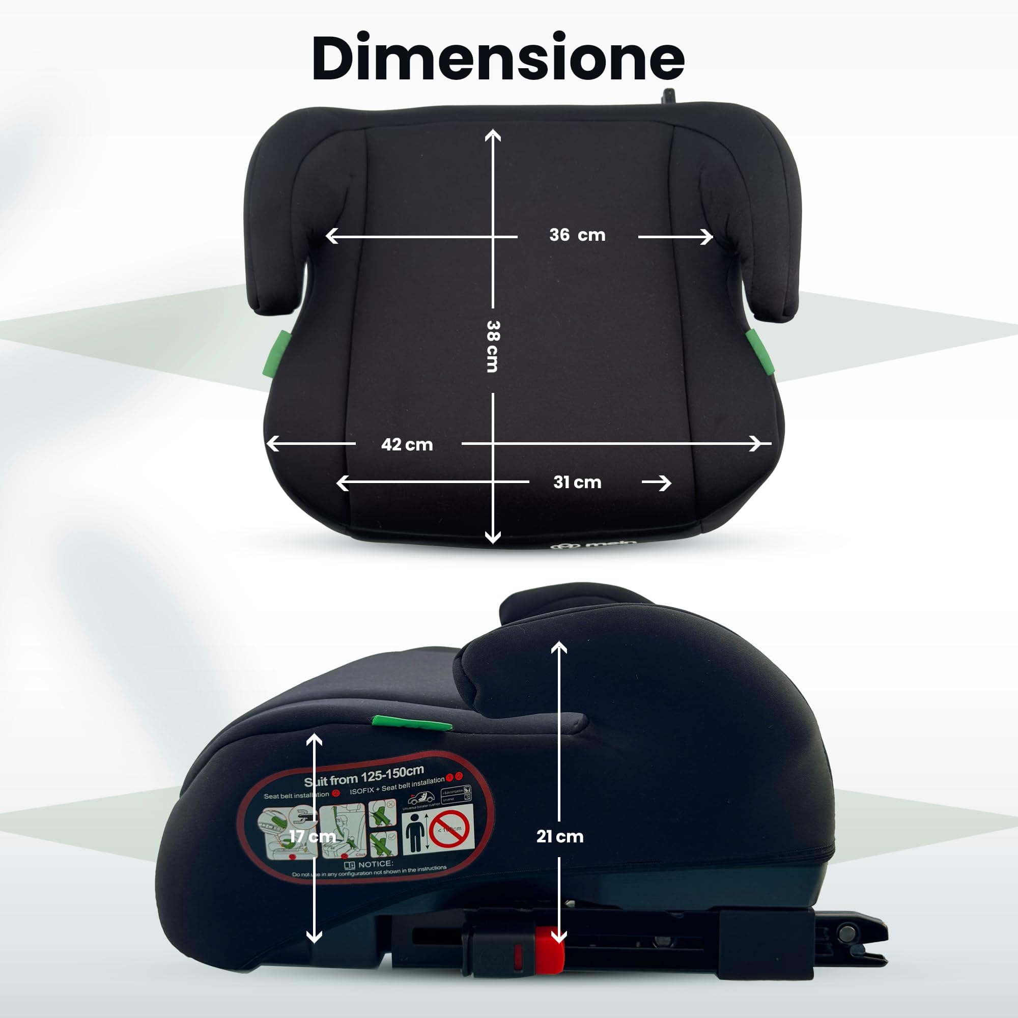 Mein Alzatina Auto Bimbi Isofix Rialzo Auto per Bambini 22-36kg Sistema Isofix Universale Seggiolino Auto gruppo 2-3 Adatto da 5-12 Anni per Bambini 125-150 cm (NERO)