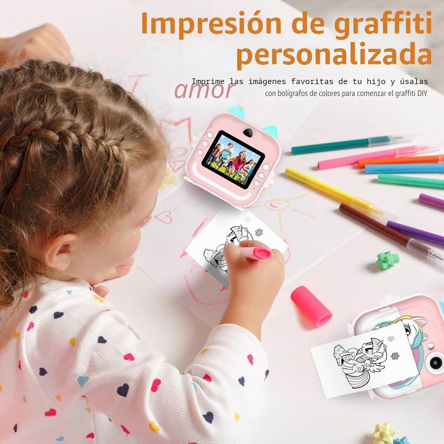 Cámara Digital para Niños, 1080P 2,4" HD Camara Fotos Infantil con Tarjeta de 32GB y Papel de Impresión, Selfie Video Cámara Instantánea para Niños de 6 años y más,Regalo Juguete