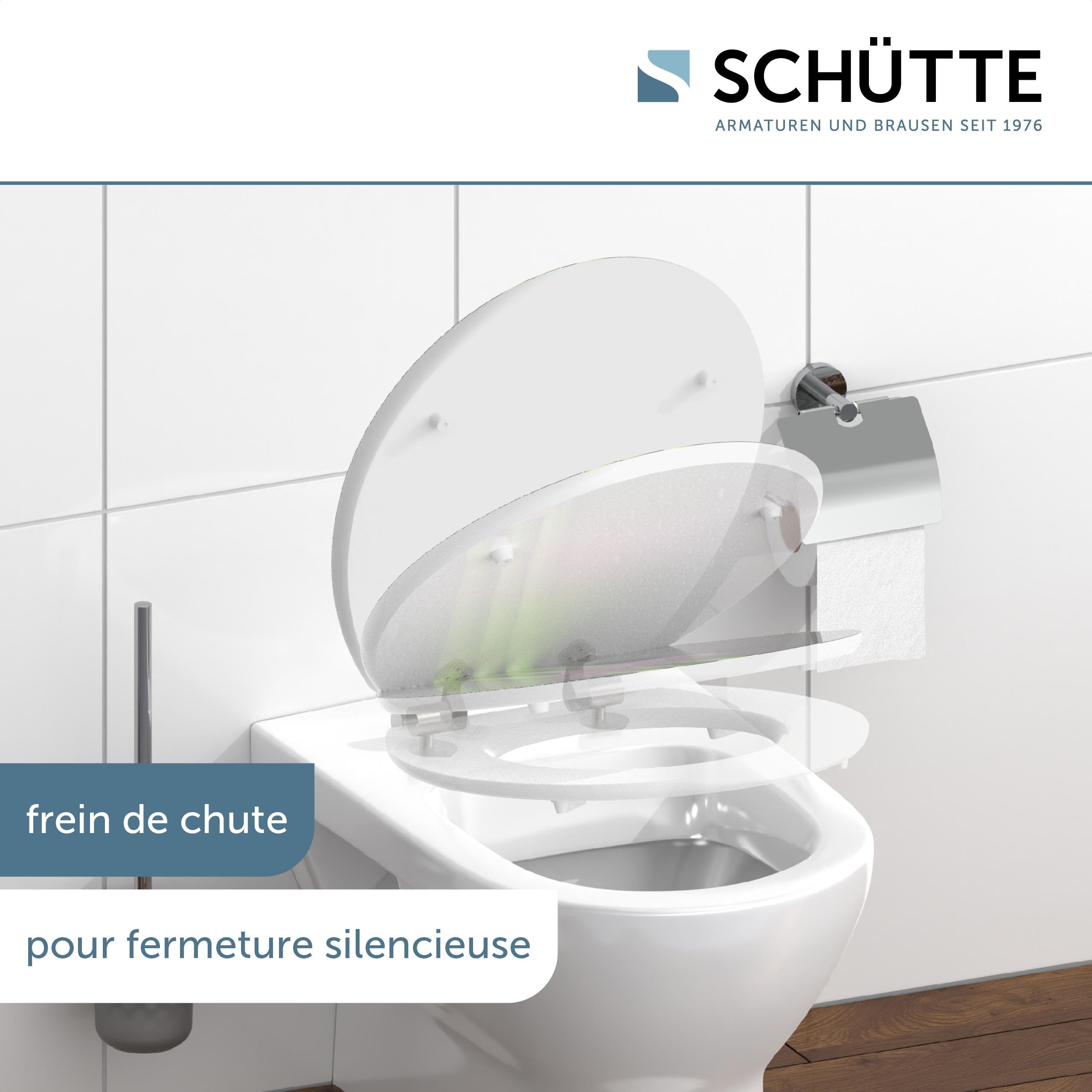 Schütte ASIA 80521, Abattant WC HIGH GLOSS avec noyau en bois (MDF) et système d'abaissement automatique, compatible avec la majorité des cuvettes WC, motif