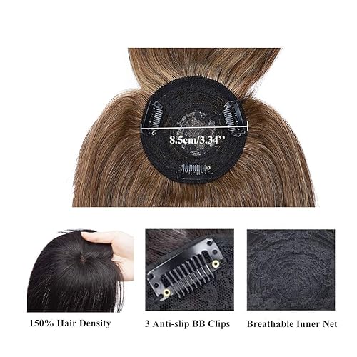 Miniatura 2 de MY-LADY Top Hairpieces para mujer con flequillo, 150% de densidad, base mono, natural, 100% cabello humano real, pieza de cabello lacio en la parte