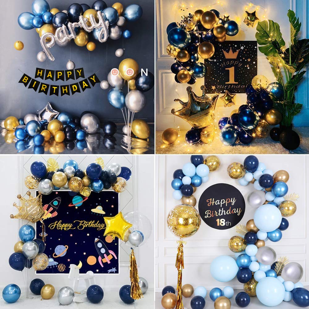 Buy Birthday Decorations Men, Blue Gold Party Decorations with Happy Birthday Banner, Crown
