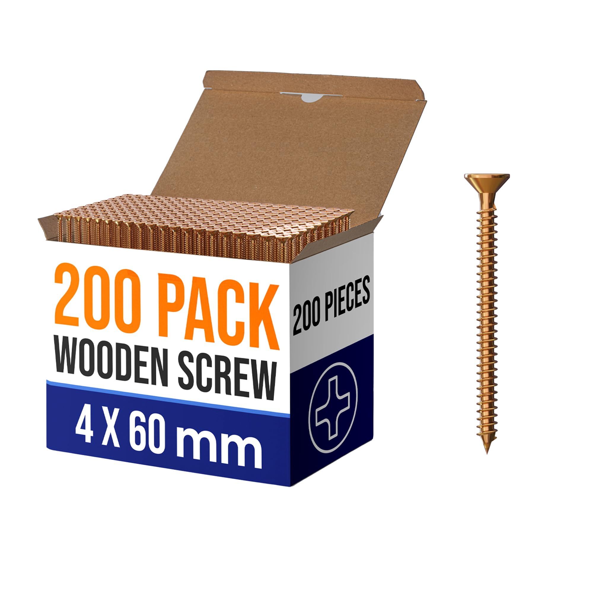 Dc Voltage 4.0 X 60Mm 200Pcs Self-Tapping Wood Screws 4.0 X 60 Mm Flat Head Wood Screw Assortment Kit M4 Thread Wood Screws Finish Yellow Passivated Plated Flat Self-Tapping Wood Screw Set