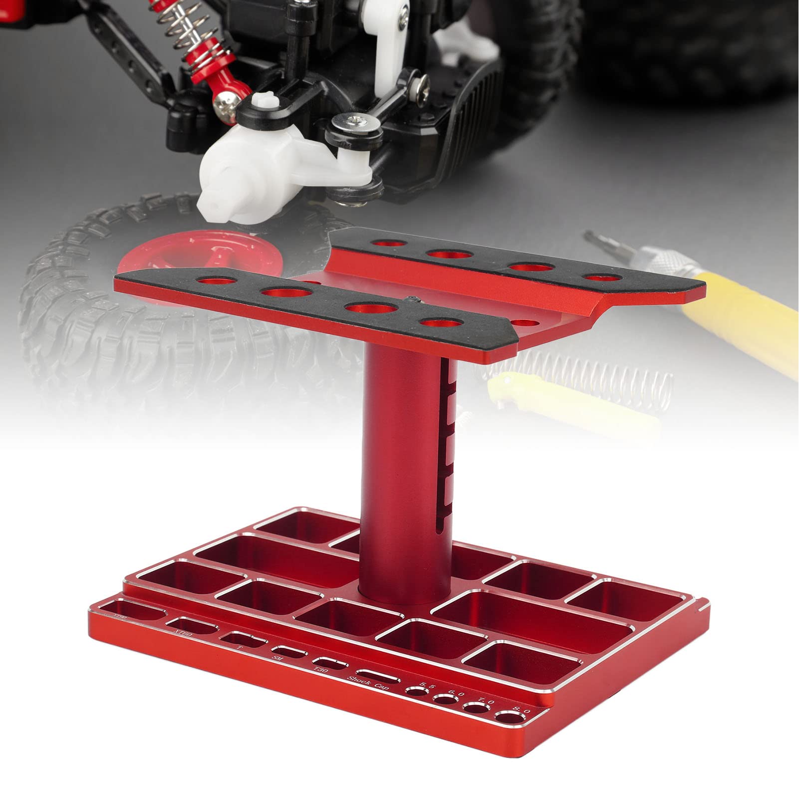 Soporte de Trabajo para Automóvil RC, Estación de Trabajo de Reparación Elevador Inferior con Cerradura Giratoria de 360 ​​​​Grados para Reparación de Vehículos RC (Rojo)