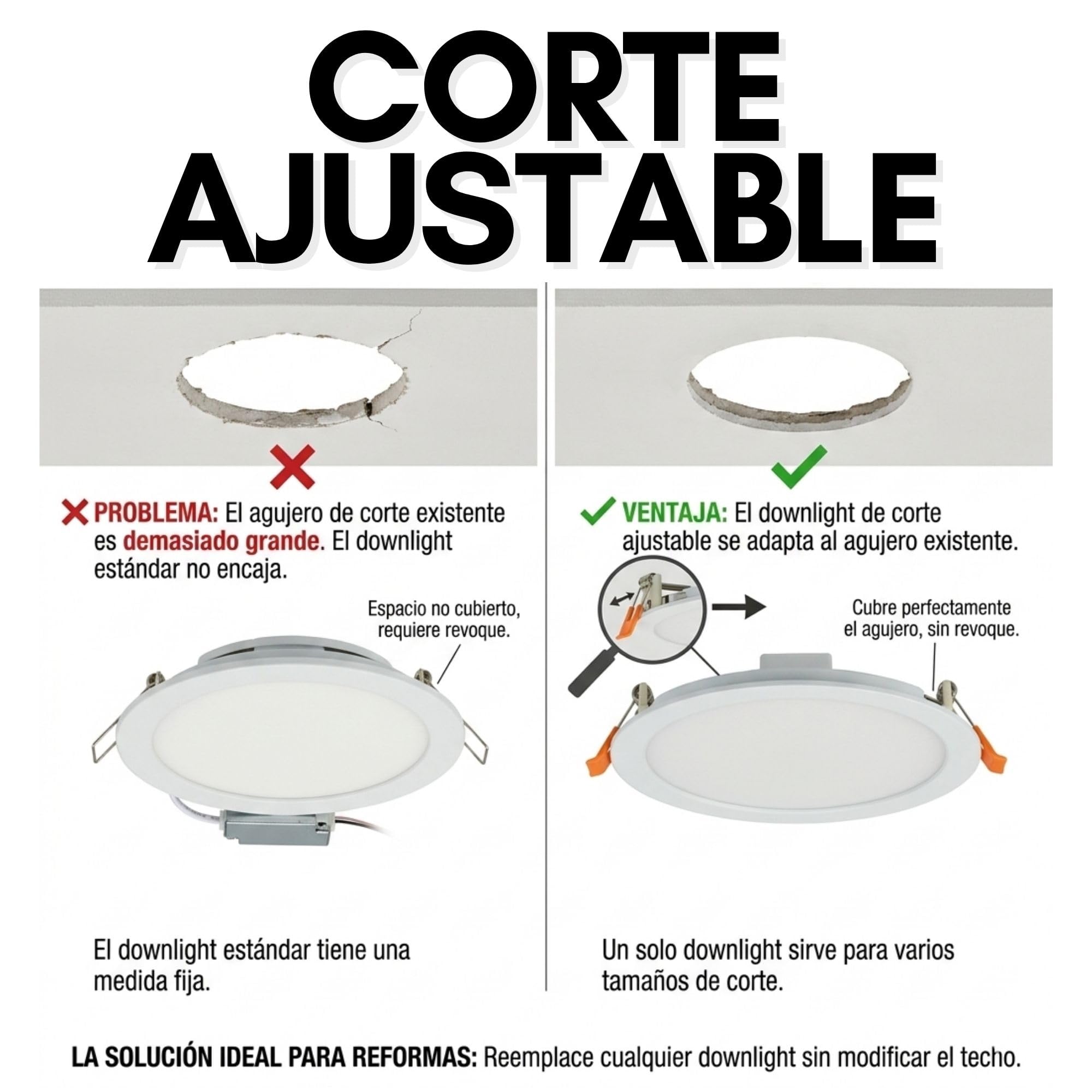 Pack x5 Downlight LED Empotrable 20W de Corte Ajustable Ø50-210mm, Luz Neutra 4000K, 1650lm, Panel Extraplano Redondo Ø23cm, Garantía 3 Años (5uds)