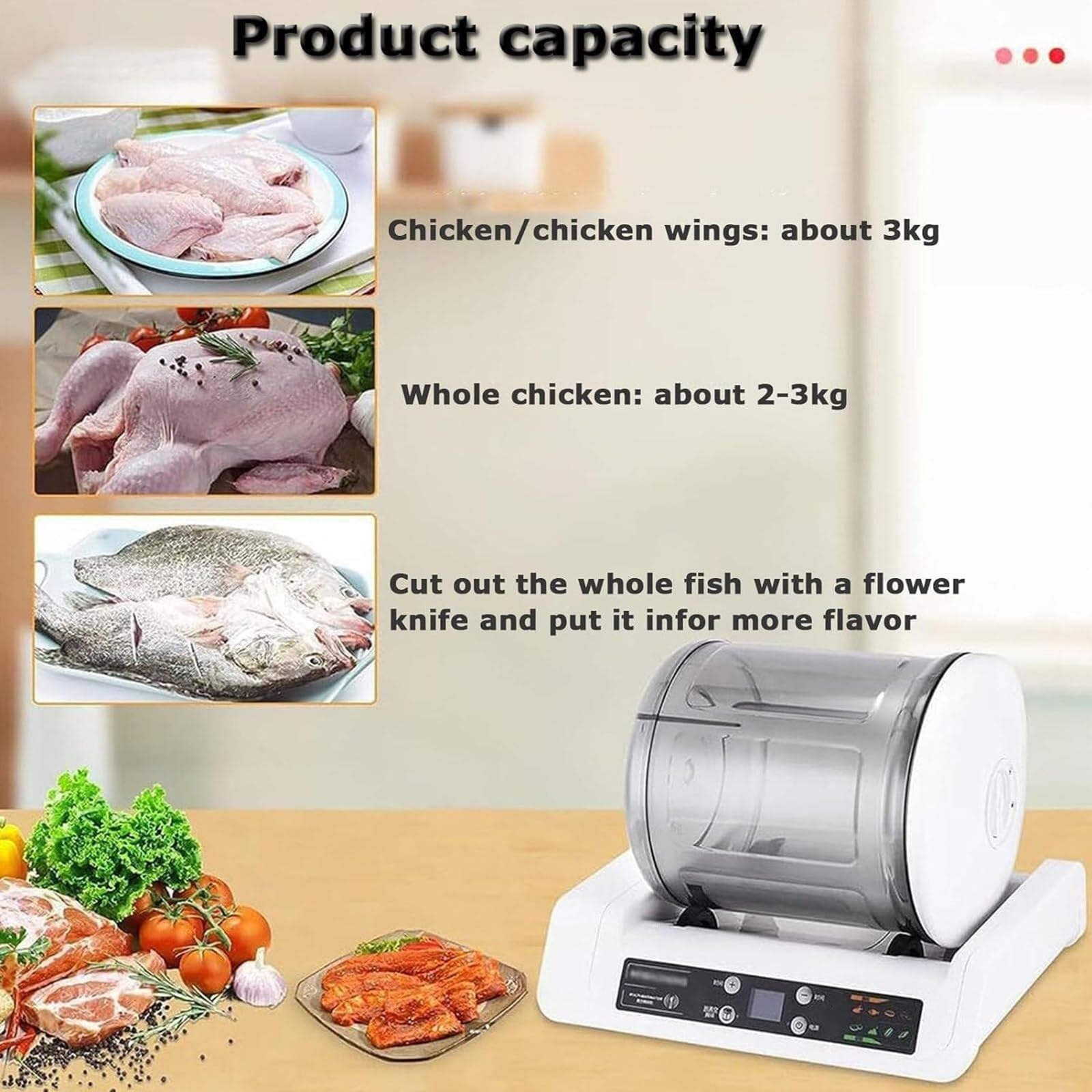 Máquina de encurtido al vacío de verduras, máquina de encurtido al vacío automática con capacidad de 7 l, para almacenar hamburguesas de pollo, tocino en escabeche