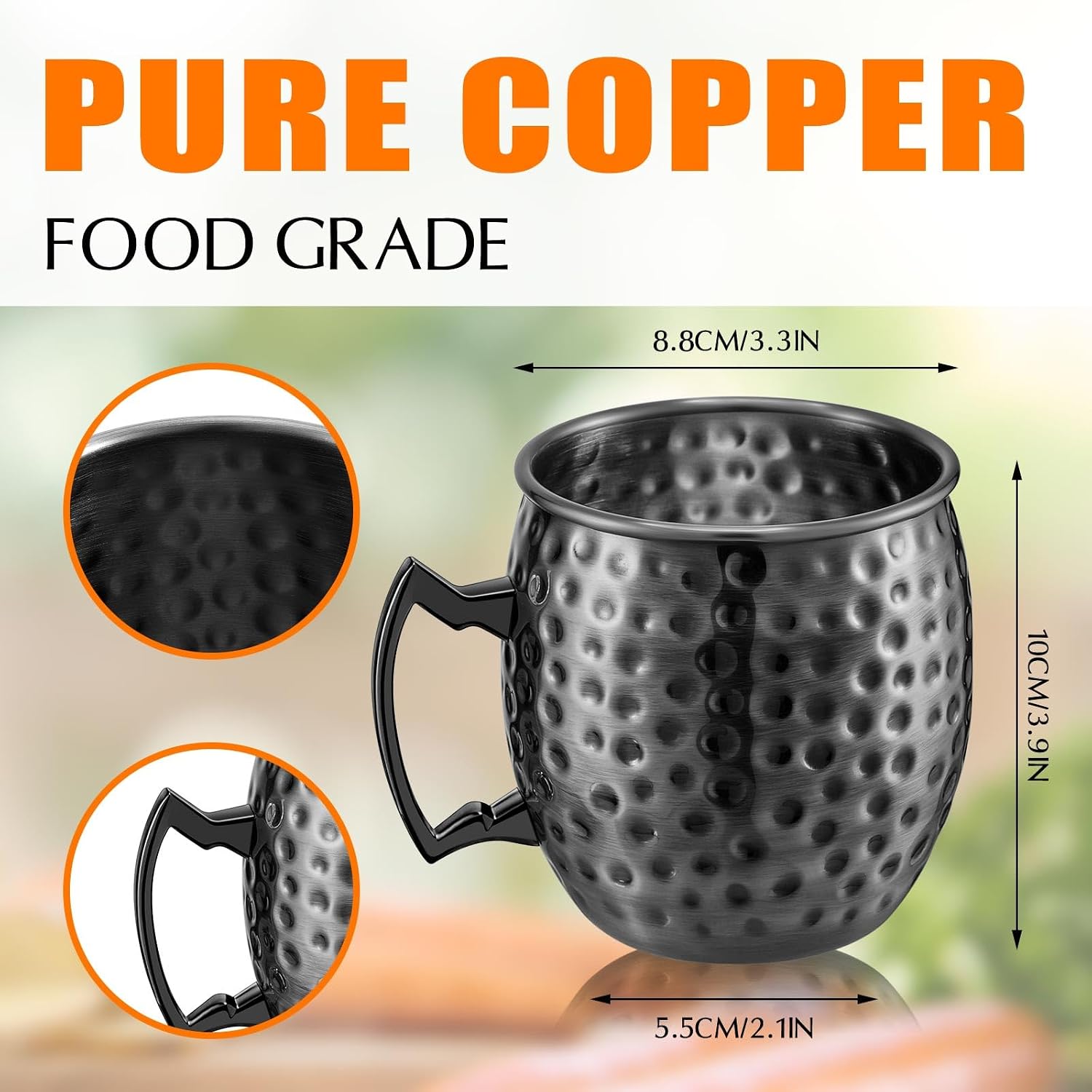 Tessco 12 Pcs Moscow Mule Mugs 16 oz Copper Mugs Kit 304 Hammered Copper Plated Stainless Steel Mule Cups for Cold Drinks Coffee Beer Wine Chilled Drink(Trendy Style,Black)