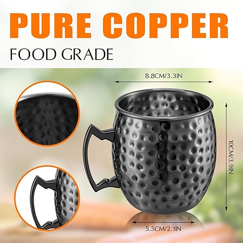 Miniatura 2 de Tessco Juego de 12 Tazas Moscow Mule de 16 oz, Juego de Tazas de Cobre, Tazas de Acero Inoxidable Plateadas en Cobre 304 Martilleadas para Bebidas