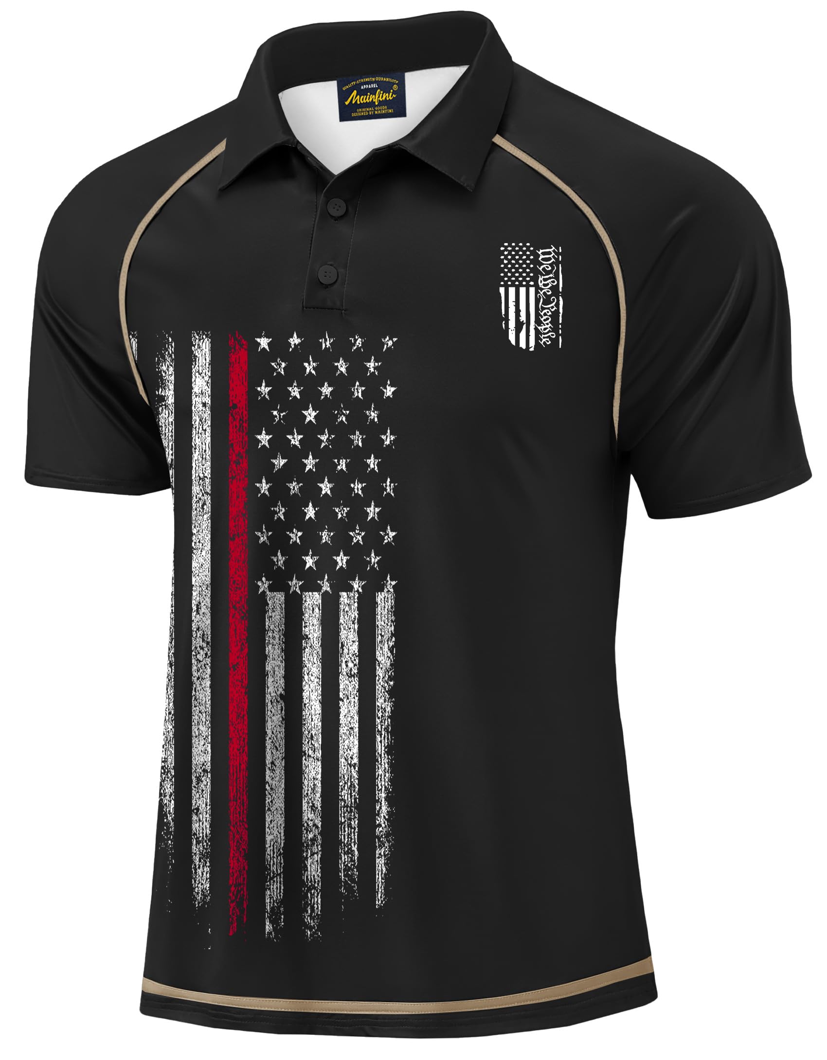 Mainfini Men's Patriotic Polo Stretch UPF 50+ Raglan American Golf Shirts