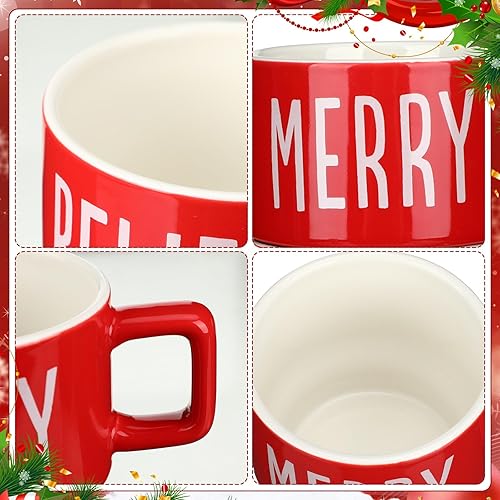 Miniatura 2 de Juego de 4 tazas de café grandes apilables de Navidad de 10 onzas con estante de porcelana, tazas de café de cerámica con soporte de metal, taza de