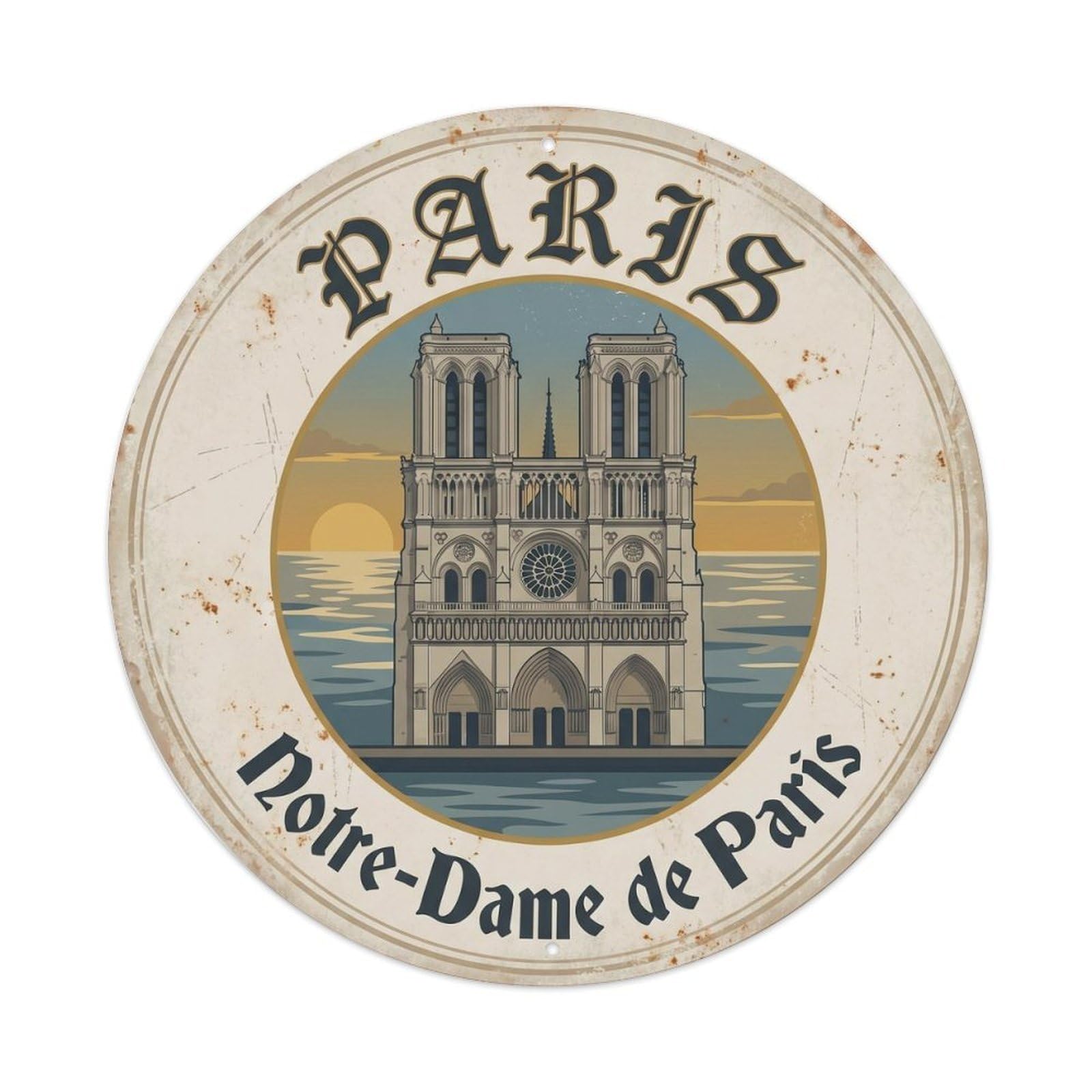 Vintage Travel Parisian Notre Dame Metal Tin Sign Plaque