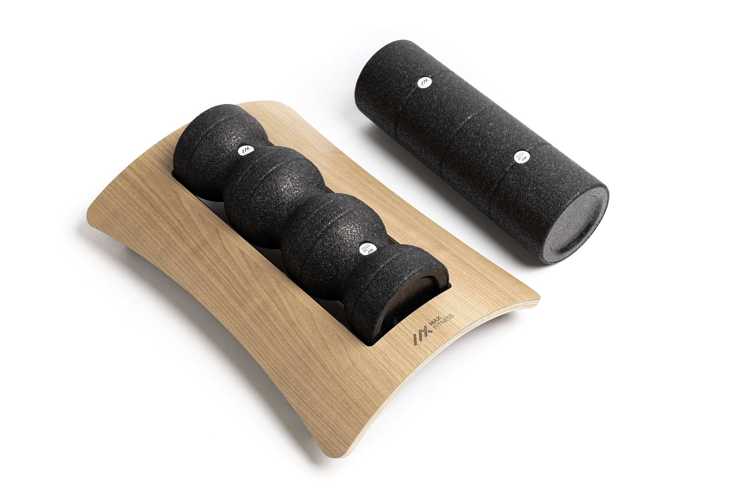 MaxFitness PickUp Faszienrollen Halterung – Fixierung für Faszienrollen aus Buche-Holz – für gezielte Selbstmassage von Rücken, Beinen & ganzer Körper – inkl. 2 Rollen – Made in Germany