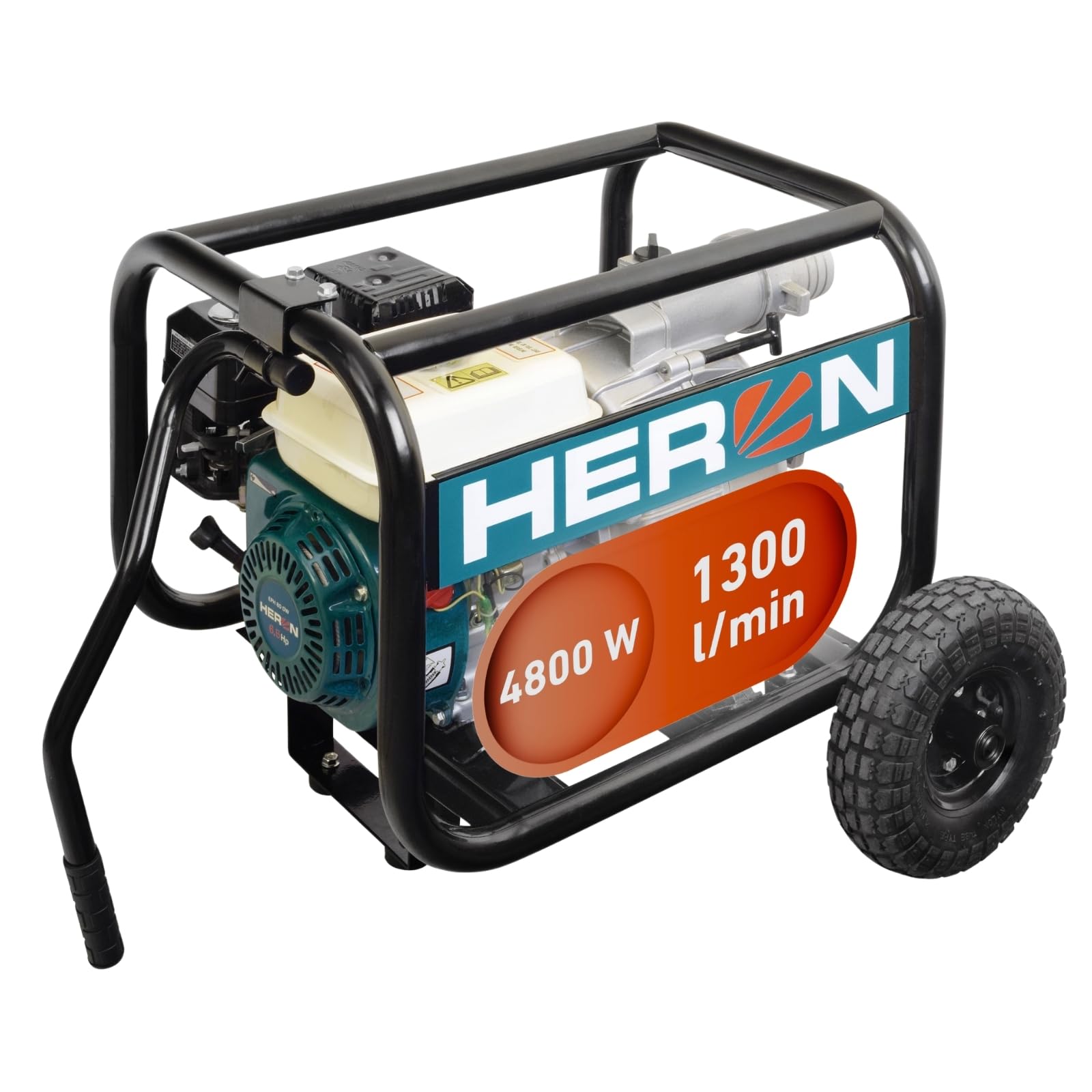 Heron Motorschlammpumpe 6,5 PS I Schmutzwasserpumpe mit 1300l/min Durchflusskapazität I Schlammpumpe zum Abpumpen von verunreinigtem Wasser aus Baugruben, überschwemmten Gebieten uvm
