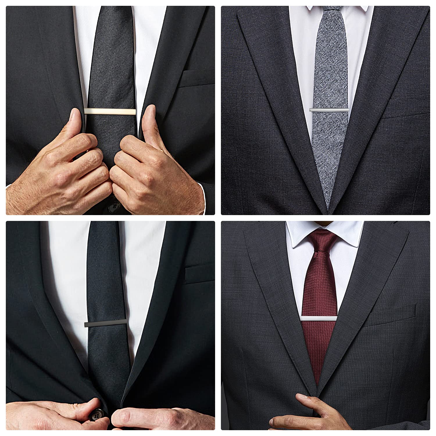 wynameleri Krawattennadeln für Herren, silberfarben, schwarz, 3 Stück, 10 Stück, kurze Krawattenklammer-Set 5,8 cm, 6,1 cm, Business-Hemd, Krawatte, Prise für Herren