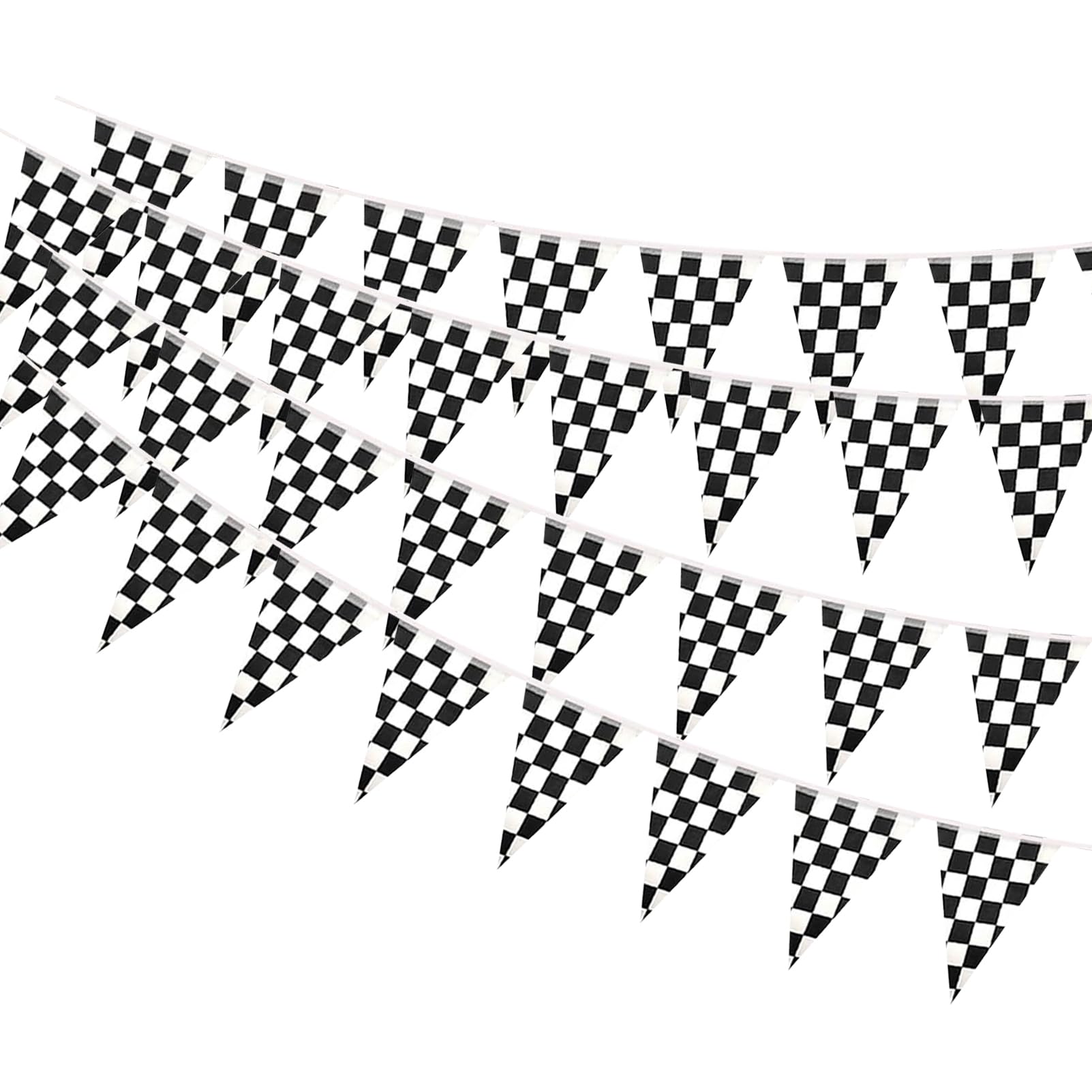 1 String with 30 Black White Checkered Pennant Banners, Race Car Party Decorations, 14x21cm Triangle Flags for Car Show, Carnival, Garden Events