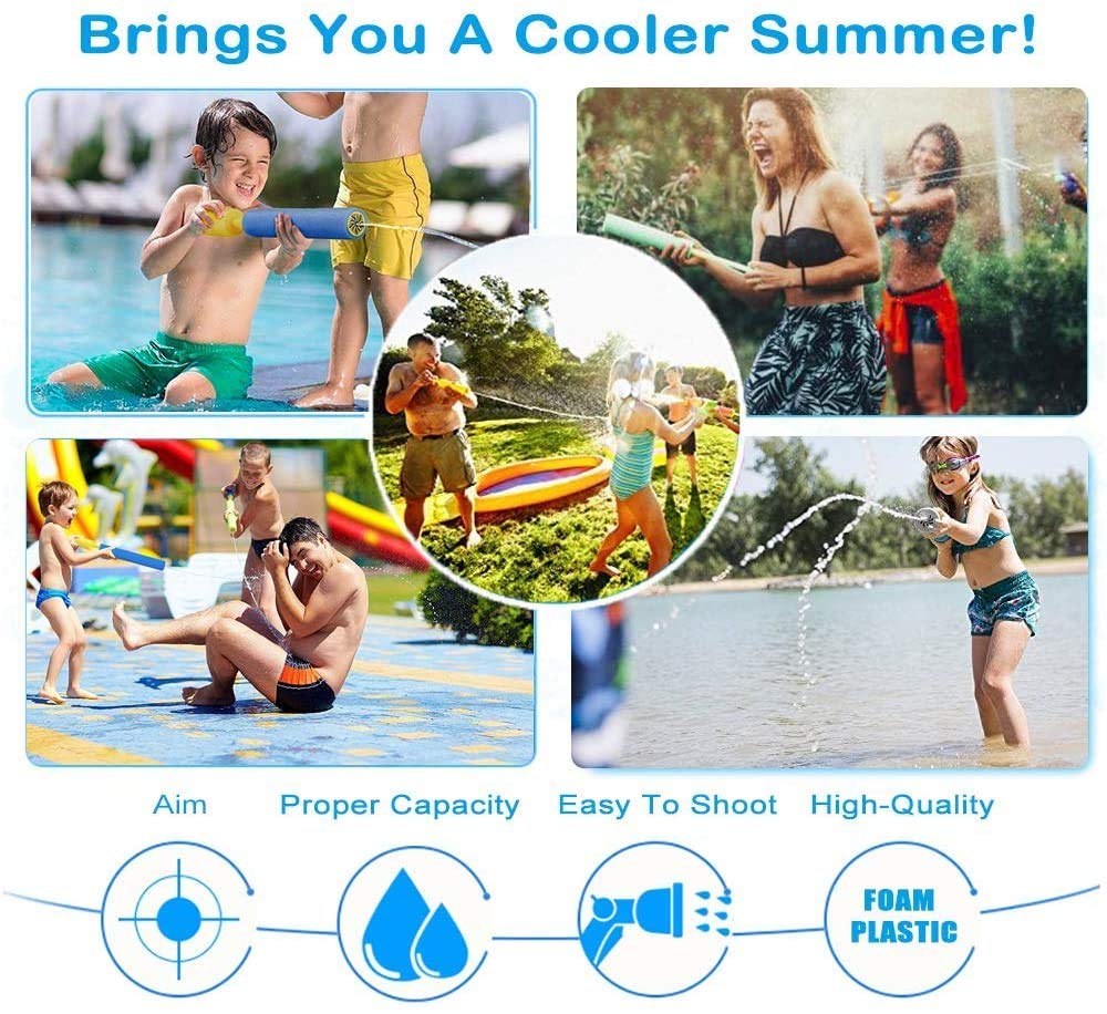 Pistolet à Eau - Lot De 3 Nouilles En Mousse Sûres Jouet D'Eau Extérieur Pour Enfants, Tout-Petits Et Adultes - Piscine Plage Jardin Et Parc. Jusqu'à