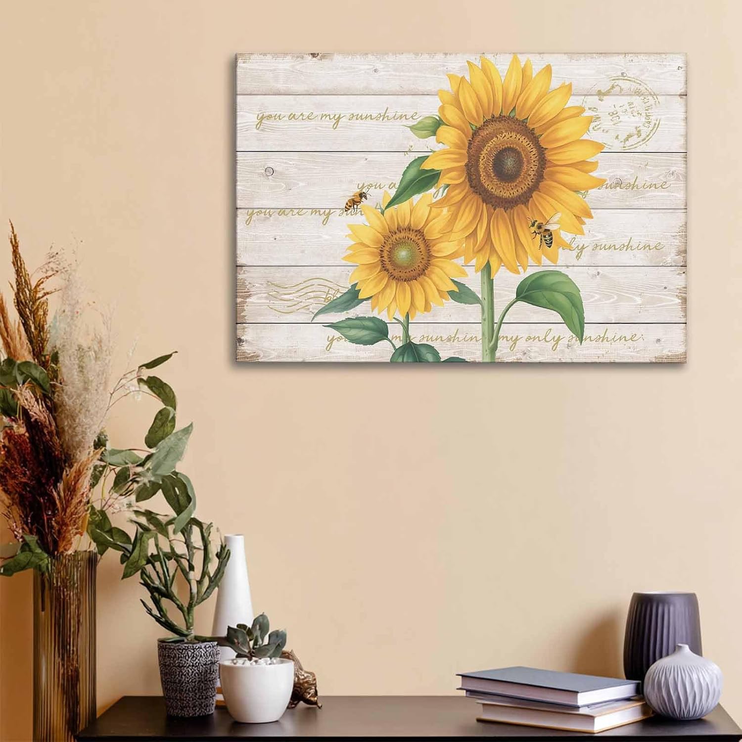 Farm Sunflower Bee Wooden Plank