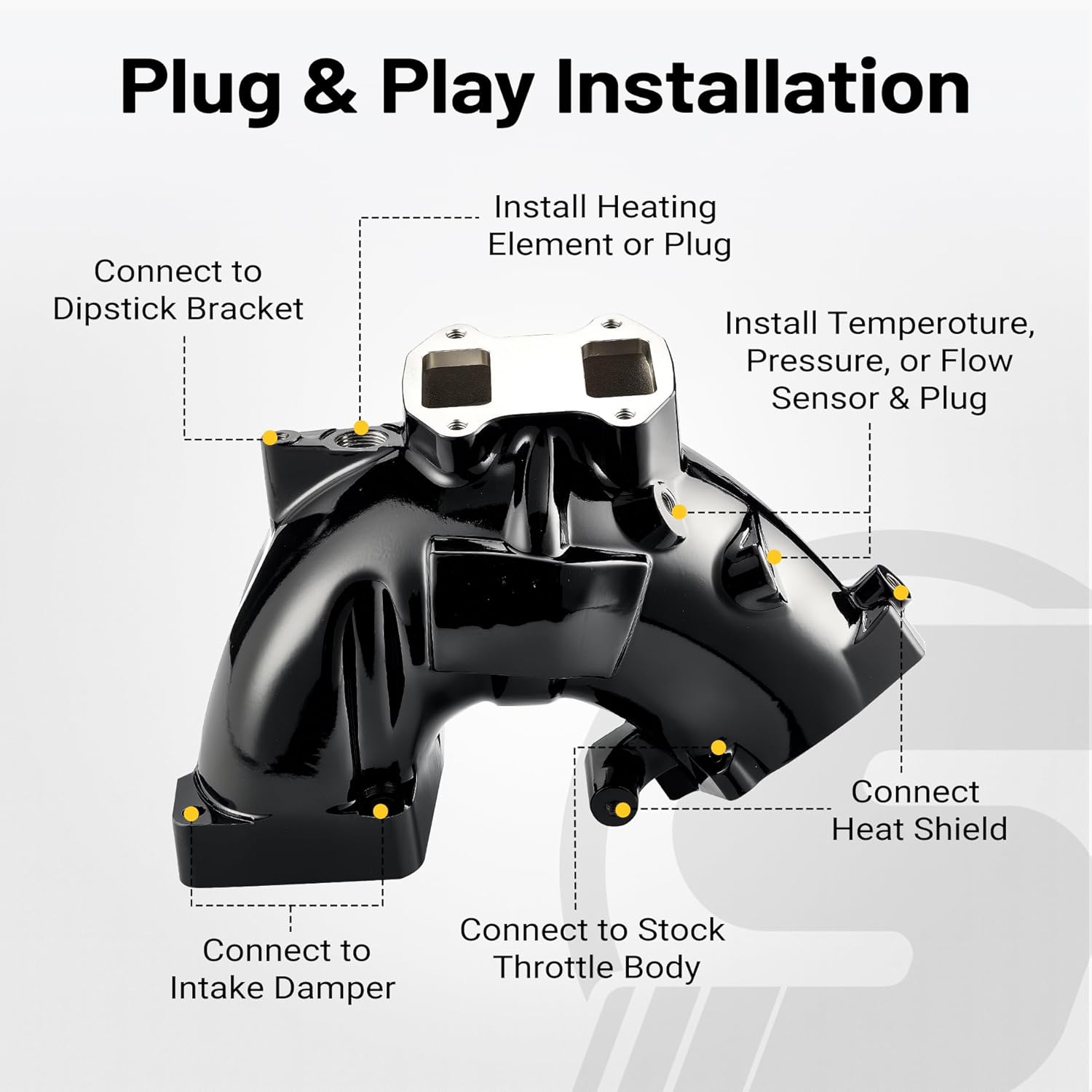 Intake Manifold Kit for 6.7L Cummins 2013-2018 Ram 2500/3500 Engine Aluminum Air Intake Horn Kit with Grid Heater Upgrade & Heating System, Black