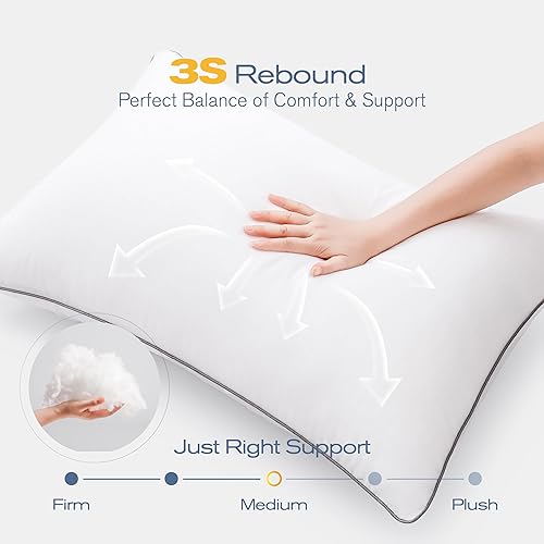Pillows Standard Size Set of 4, Ultra Thick Down Alternative Bed Pillows,Cooling Hotel Quality Standard Pillow for Back, Stomach or Side Sleepers, Machine Washable(White,4 Pack)(Standard,2)