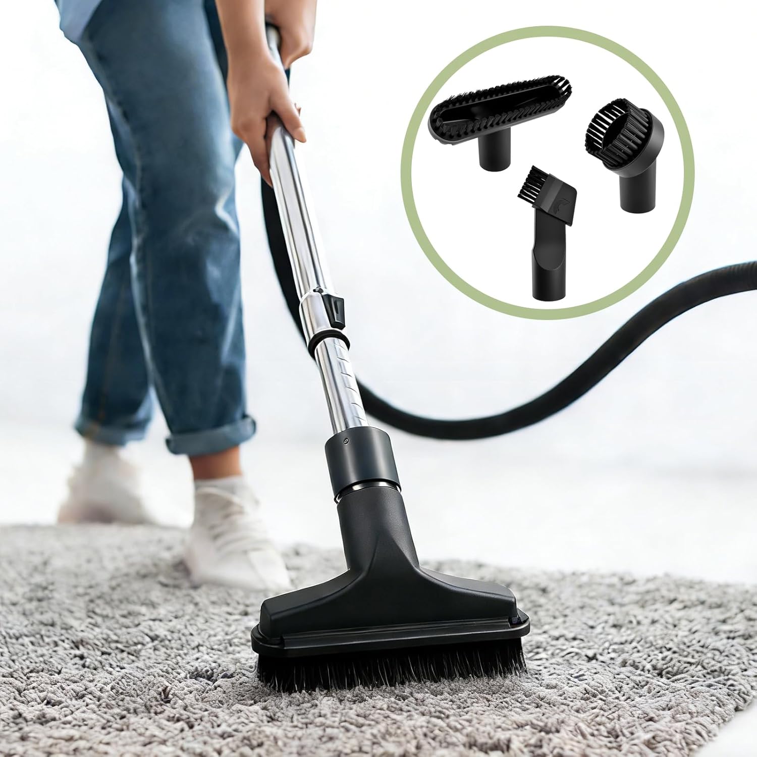 Vacuum Attachments, 4 Pieces, 1-1/4 Inch, Round and Square Brushes, 2-in-1 Suction Brush, 4-Layer Adapter, Universal for Most Vacuum Cleaners