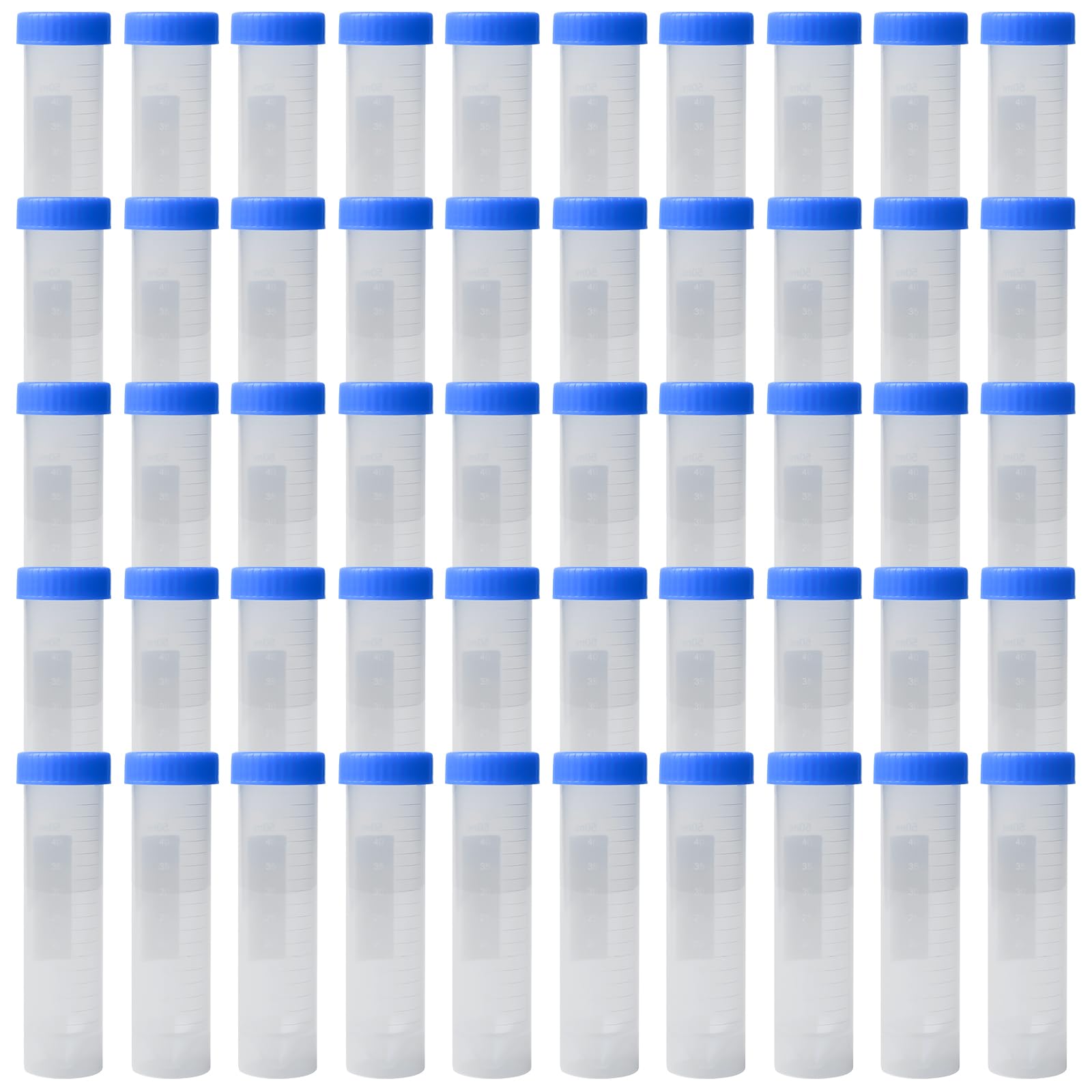 50pcs 50ml Reagenzglas Kunststoff Zentrifugenröhrchen, Blau Reagenzglas Zentrifugenröhrchen mit Schraubverschluss Abgestuften Probenbehälter für Labor Chemie Experimente, Konische + Flachboden (Blau)