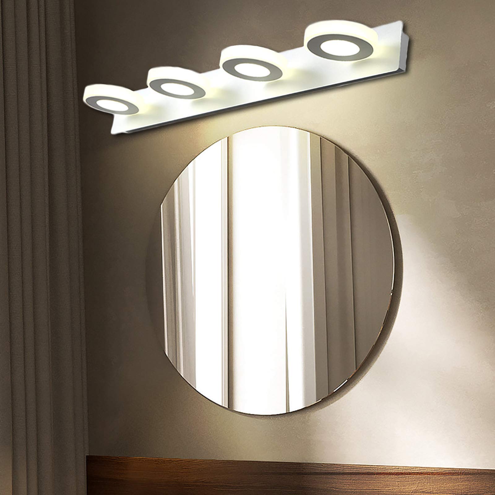 Luz frontal cromada para espejo de baño, iluminación LED sobre espejo con pantalla acrílica giratoria, luces modernas para gabinete de espejo para baño, hotel, restaurante, blanco frío de 6000 K