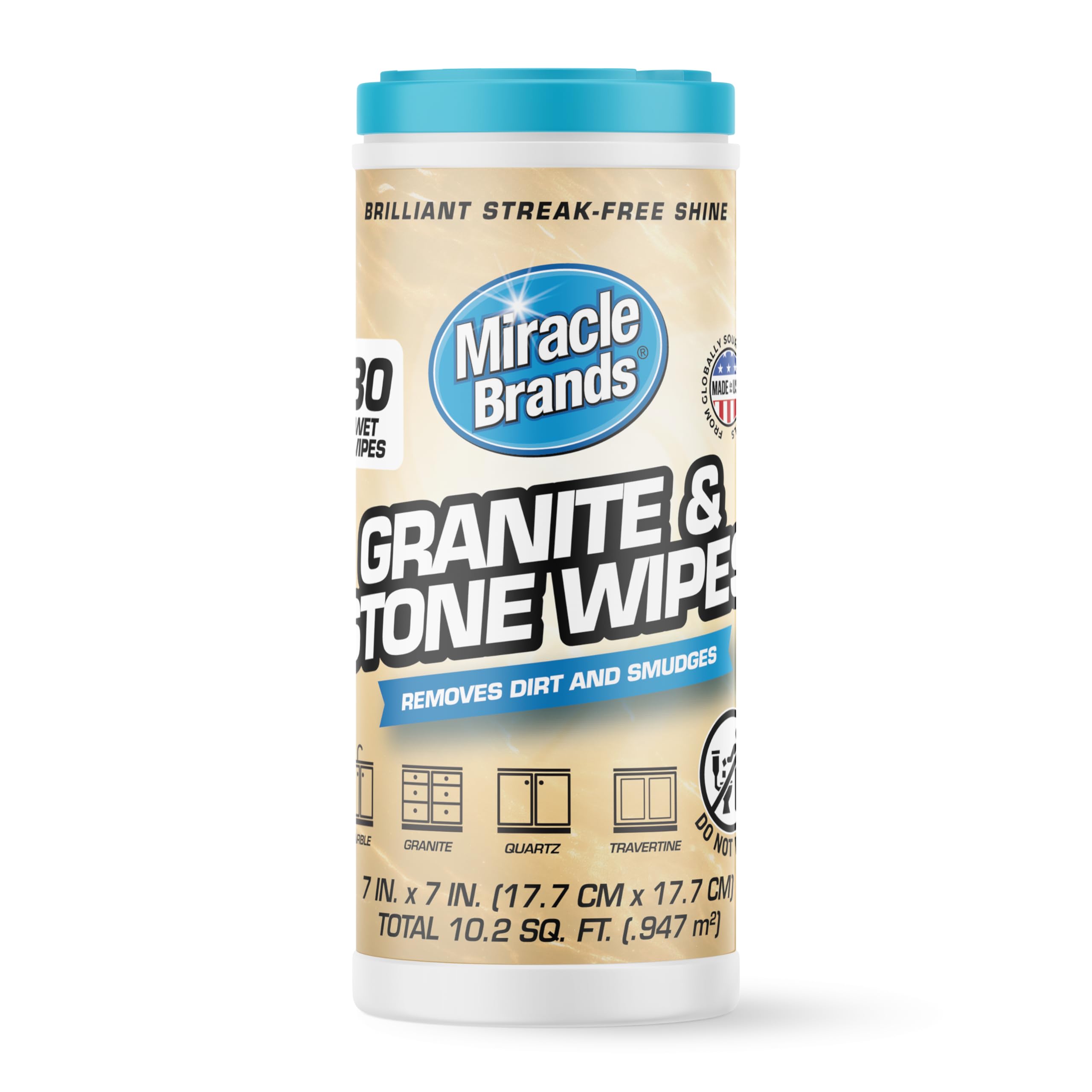 MiracleWipes for Granite & Stone, Clean, Protect, and Polish Countertops and Stone Surfaces Including Marble, Quartz, Slate, Tile, and Laminate, Great for Kitchen and Bathroom Cleaning Support 30
