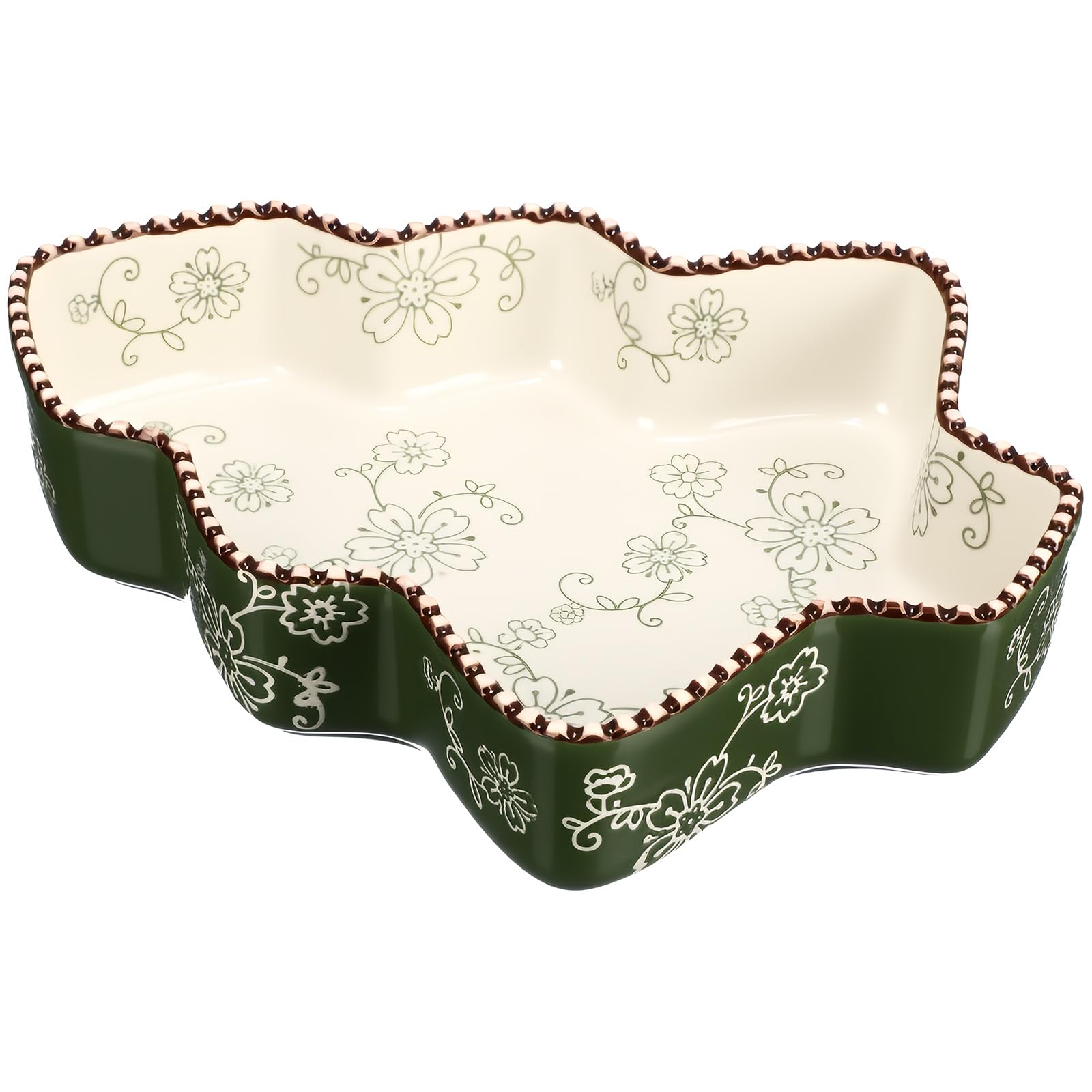 Vesici Keramik-Kuchenform, 22,9 cm, Weihnachtsbaum-Backform, 765 ml, tiefer Quiche-Teller, geriffelte Kuchenform, Backform für Küche, Kochen, Braten, Lasagne (grün)