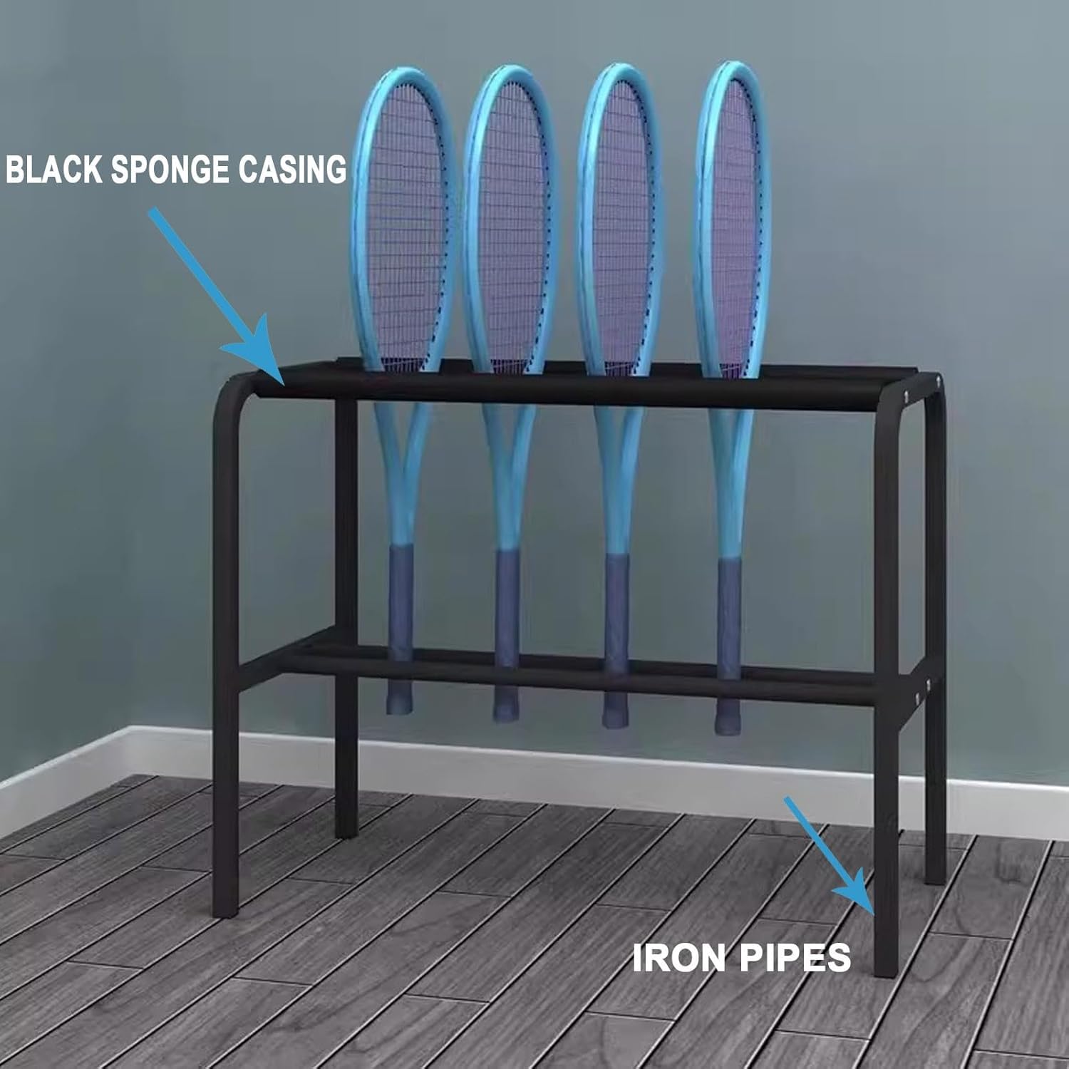 Soporte Metálico para Raquetas De Tenis - Estante De Almacenamiento De Gran Capacidad para Raquetas De Tenis, Pádel Y Bádminton - Organizador De Suelo para Uso Doméstico Y White One Size