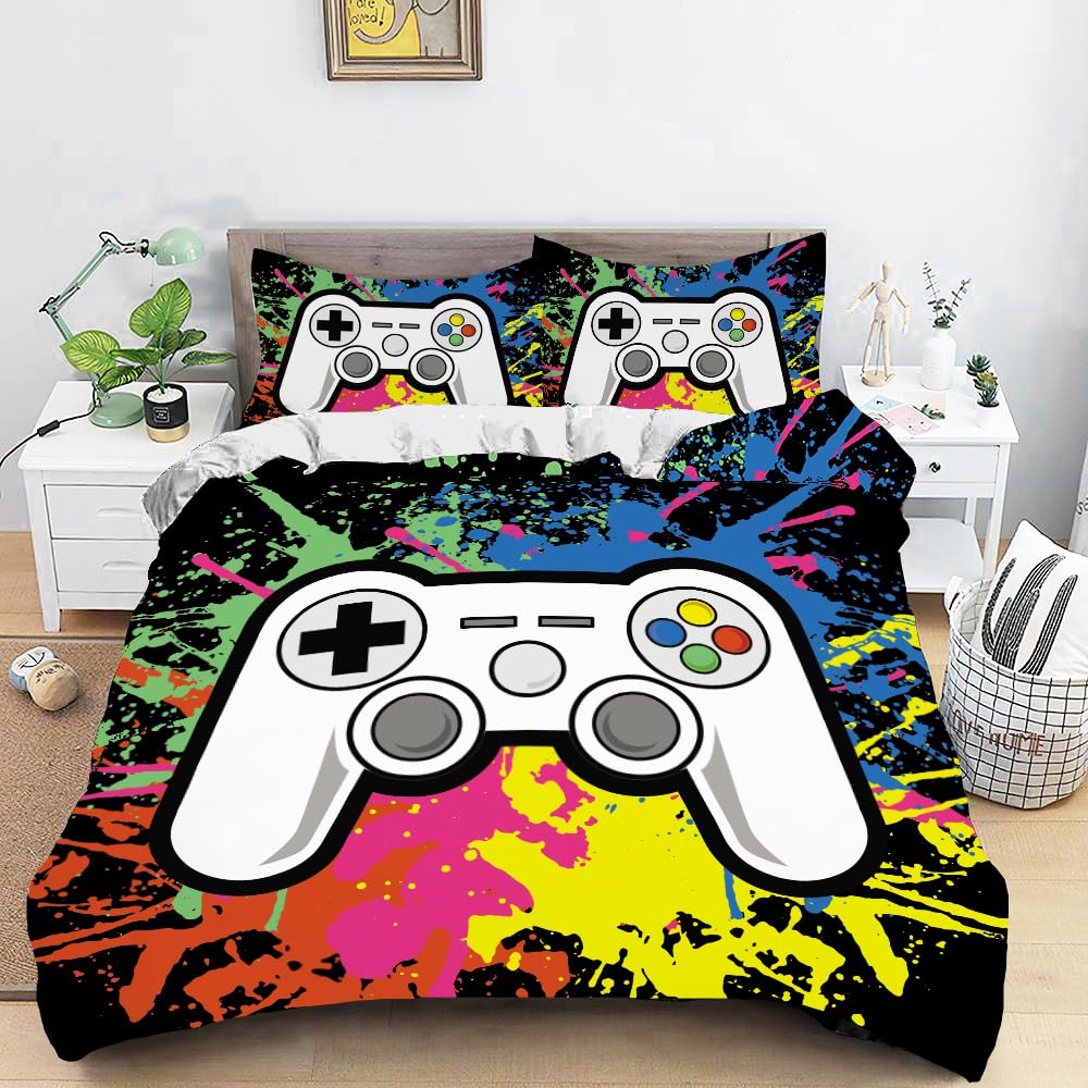 Yasida Gaming Bedding Double Quilt Cover Gamer Bedding Boys Double Duvet Set including Colourful For Teenage/Boy Soft Microfibre Kids Double Duvet Set 200x200 And 2 Pillowcase 50x75 Gaming Bedroom - Image 2