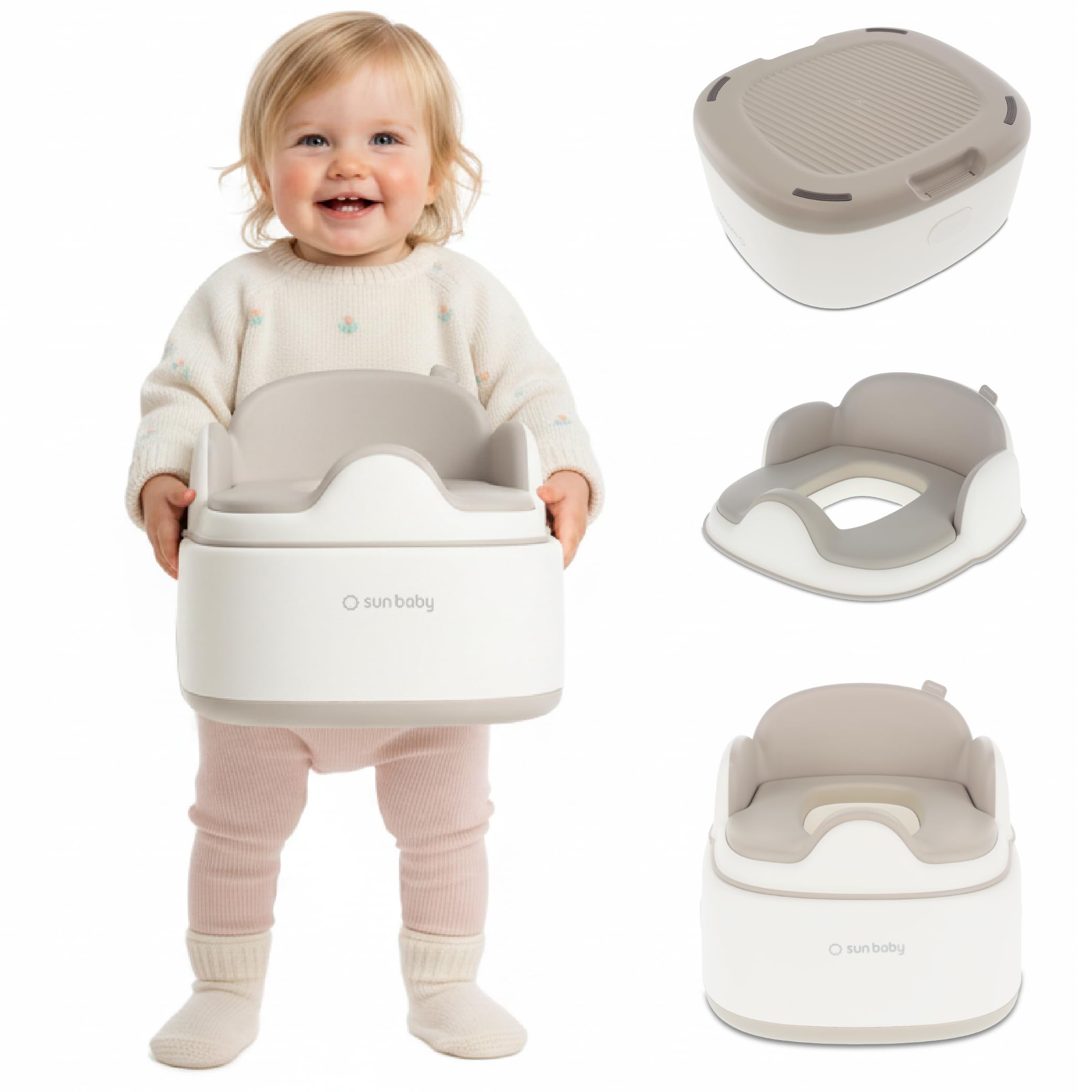 sun baby Vasino per bambini 1-6 anni - rialzo per WC, poggiapiedi - base antiscivolo, seduta morbida, schienale alto, coperchio igienico - Bianco-Grigio