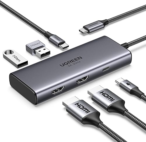 UGREEN Revodok 206 Estación de acoplamiento 6 en 1 USB C Dock Dual HDMI 4K 60Hz Individual 8K 30Hz 100W PD 5Gbps USB C y USB A Puertos de datos USB